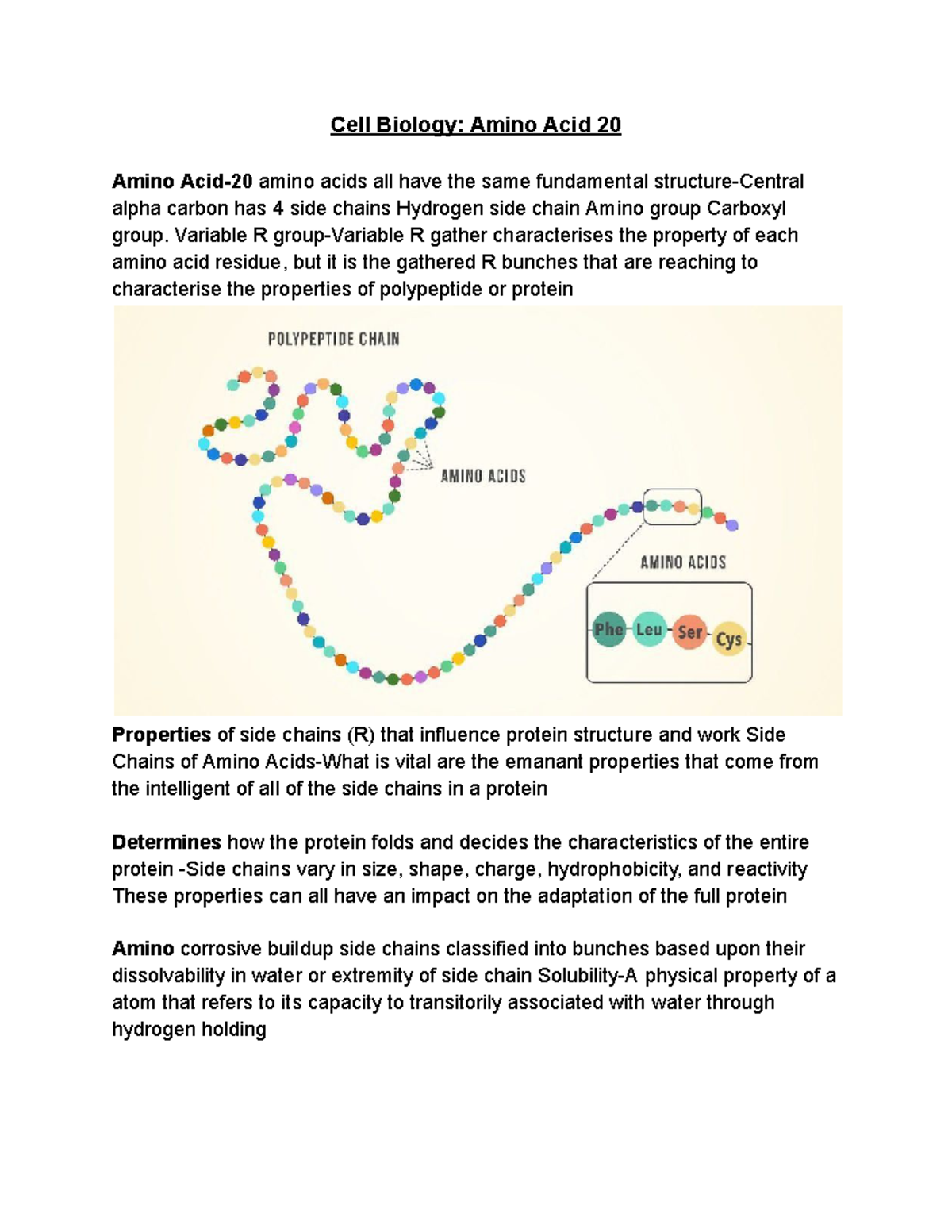 Cell Biology Amino Acid 20 Variable R groupVariable R gather
