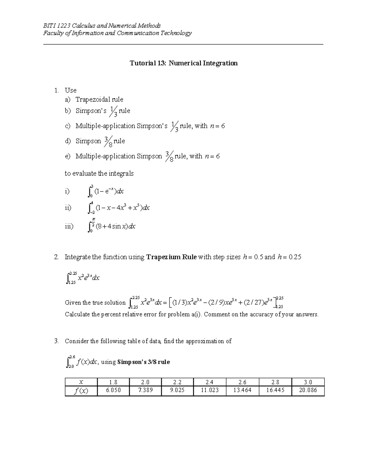 Tutorial 13 - Linear Algebra And Numerical Method - BITI 1223 Calculus ...