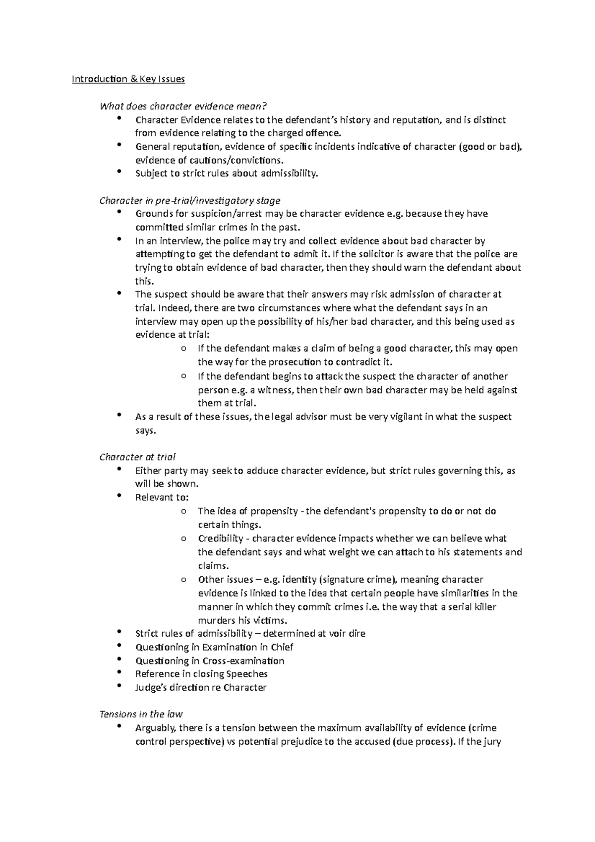 LA373 Character Evidence Notes - Introduction & Key Issues What does ...