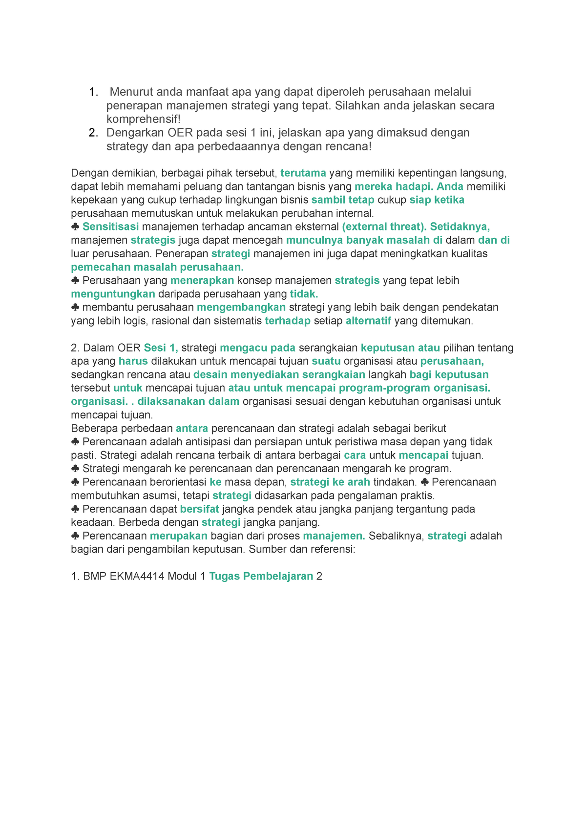 Manajemen Strategik Diskusi 1 - Copy - 1. Menurut Anda Manfaat Apa Yang ...