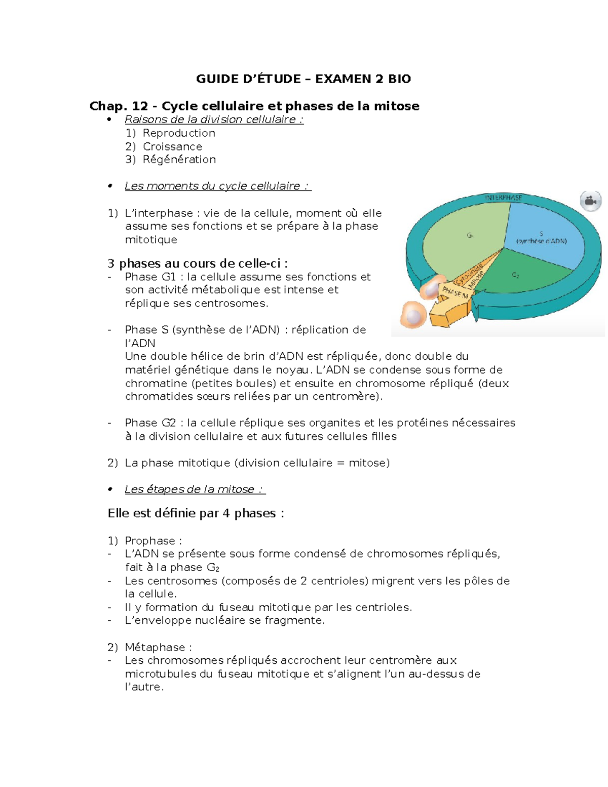 Mati Re Exam Bio R Sum De Matiere Pour Examen Guide D Tude