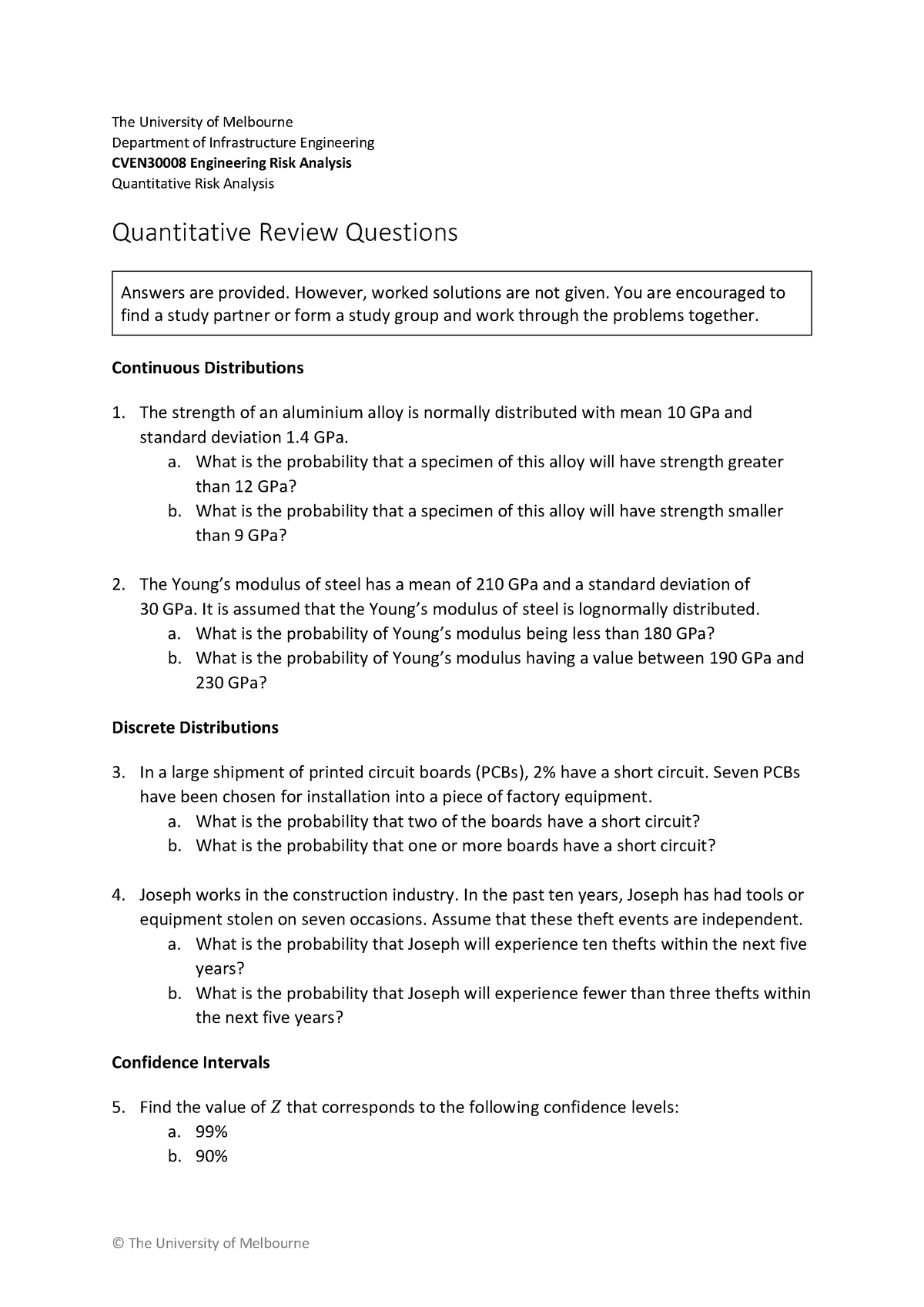 Quantitative Review Questions - © The University of Melbourne The ...