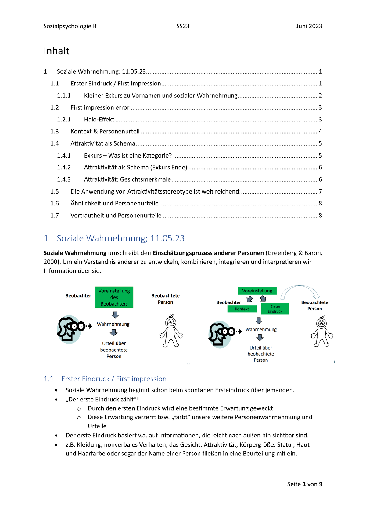 Sozialpsychologie B Soziale Wahrnehmung Teil 1 - Inhalt 1 Soziale ...