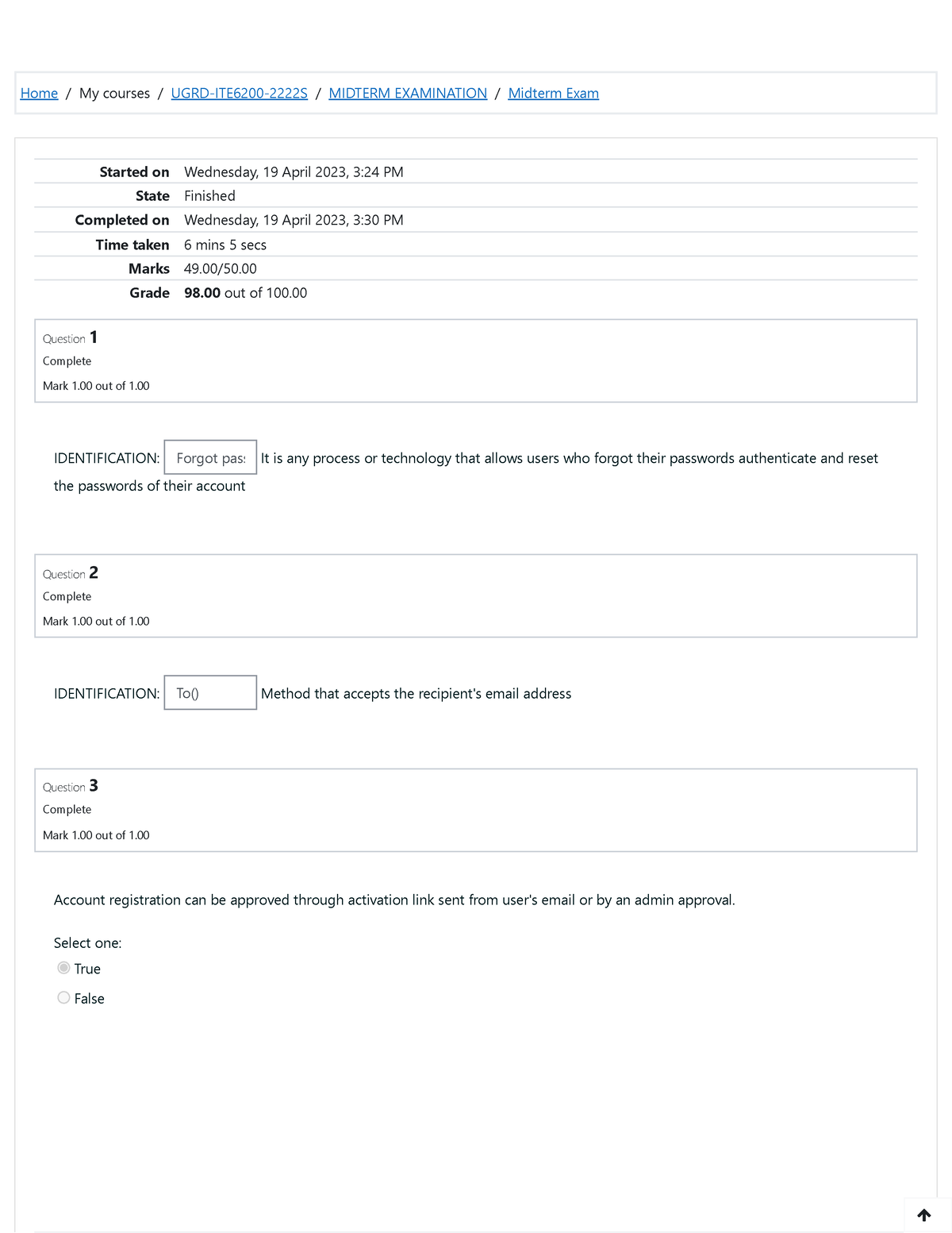 Midterm-Exam -Attempt-review - Home / My Courses / UGRD-ITE6200-2222S ...