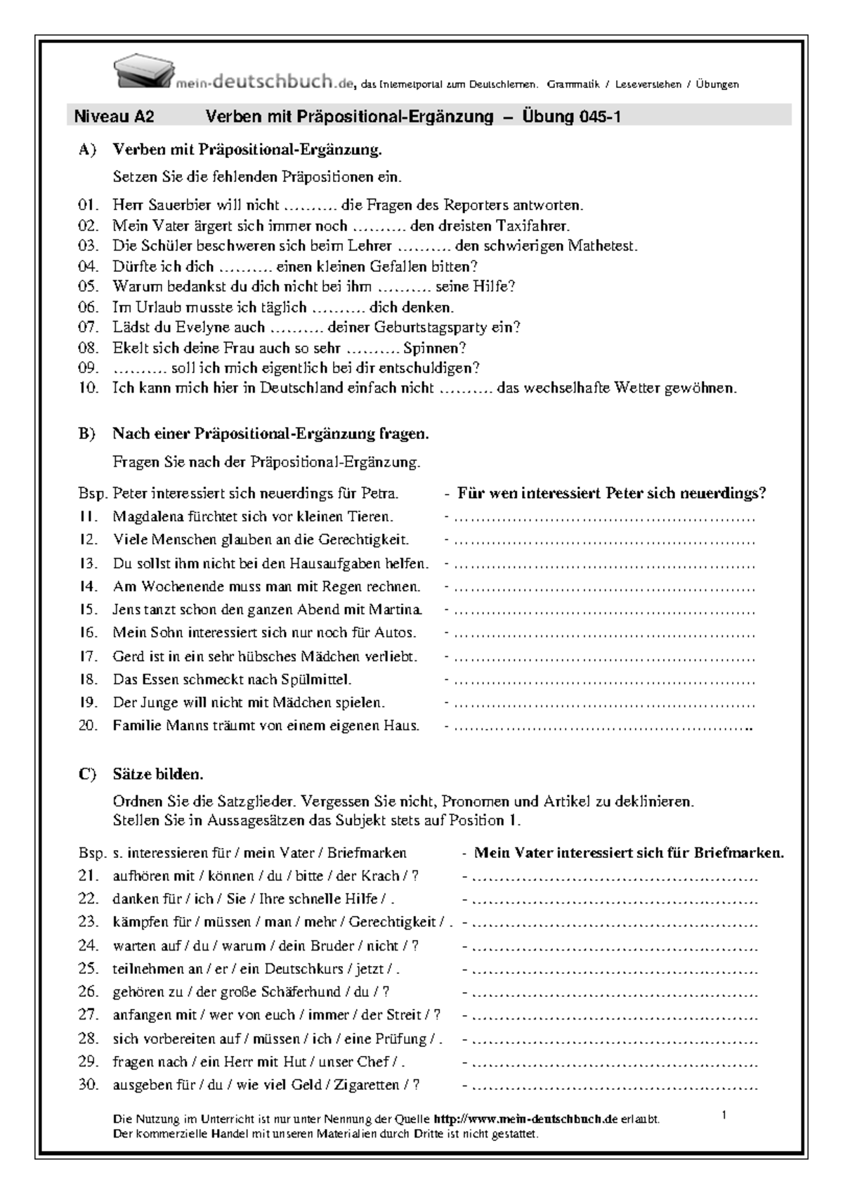 Mein Deutschbuch De Das Internetportal Zum Deutschlernen Verb mit praep 045-1 U - VXBCNFG - , das Internetportal zum