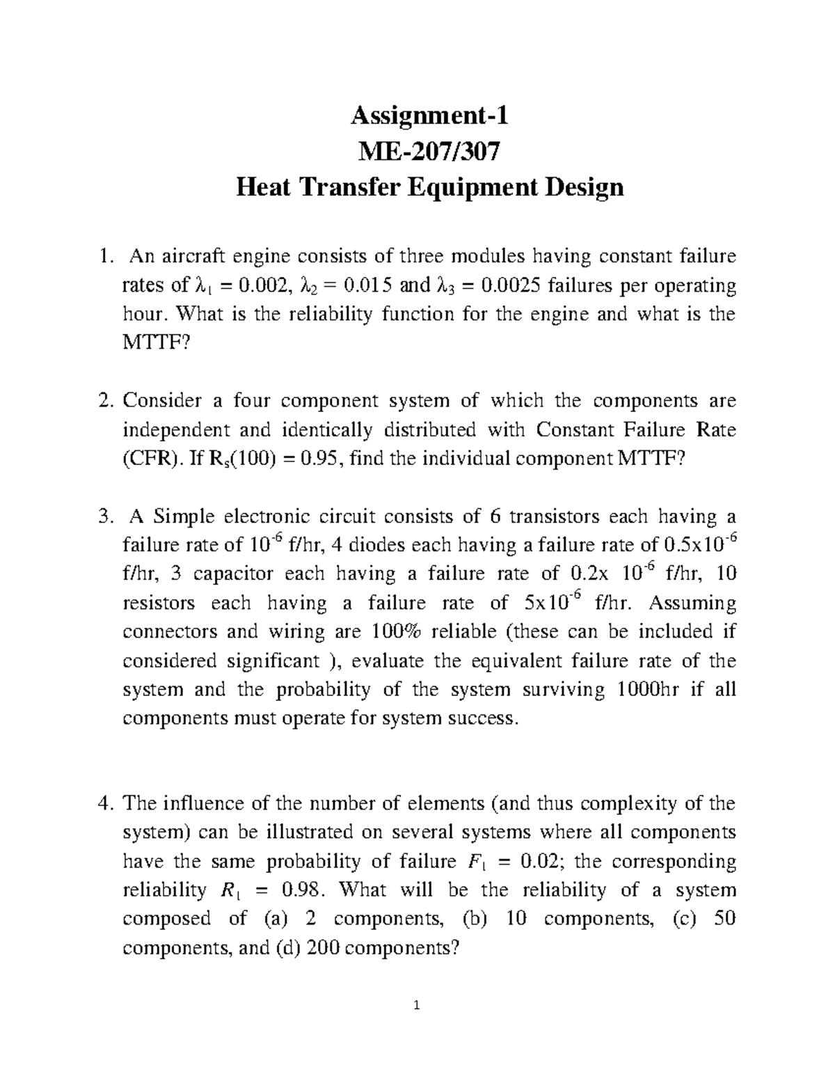 Assignment 1 Assignment ME207/ Heat Transfer Equipment Design An