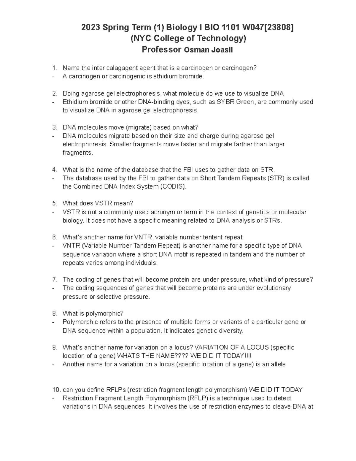 LAB Final - 2023 Spring Term (1) Biology I BIO 1101 W047[23808] (NYC ...