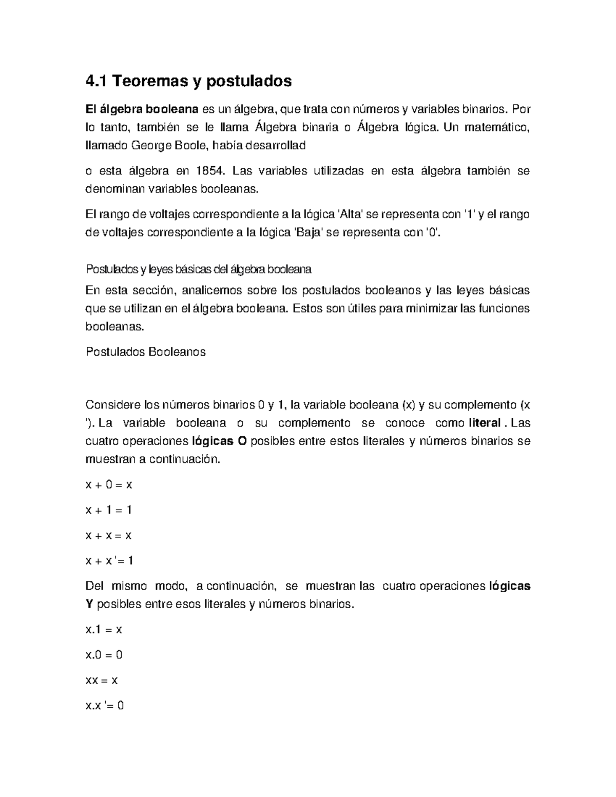 4.1 Teoremas y postulados - 4 Teoremas y postulados El álgebra booleana ...