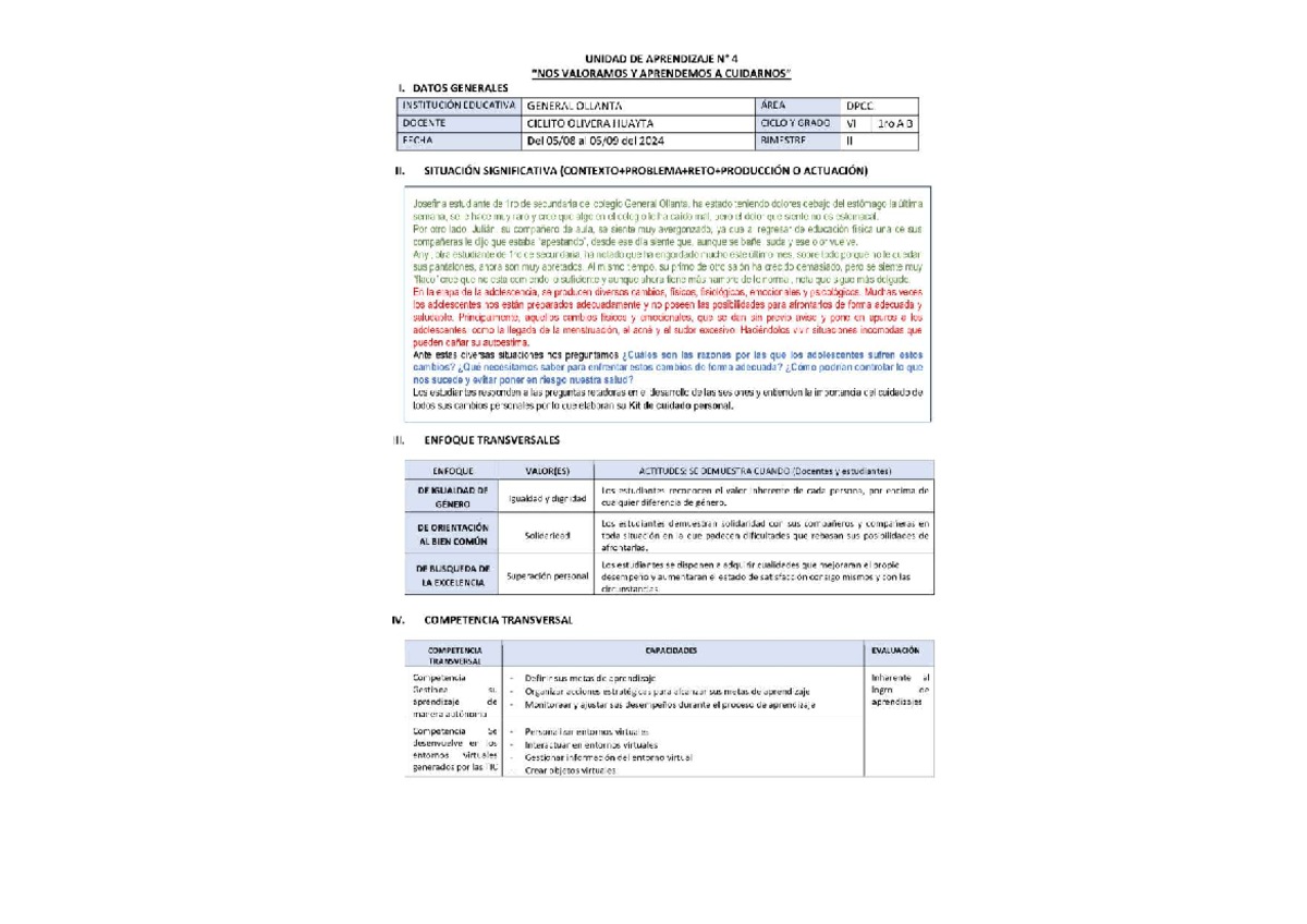 Unidad dpcc 1° - apuntes - UNIDAD DE APRENDIZAJE 4 VALORAMOS Y ...