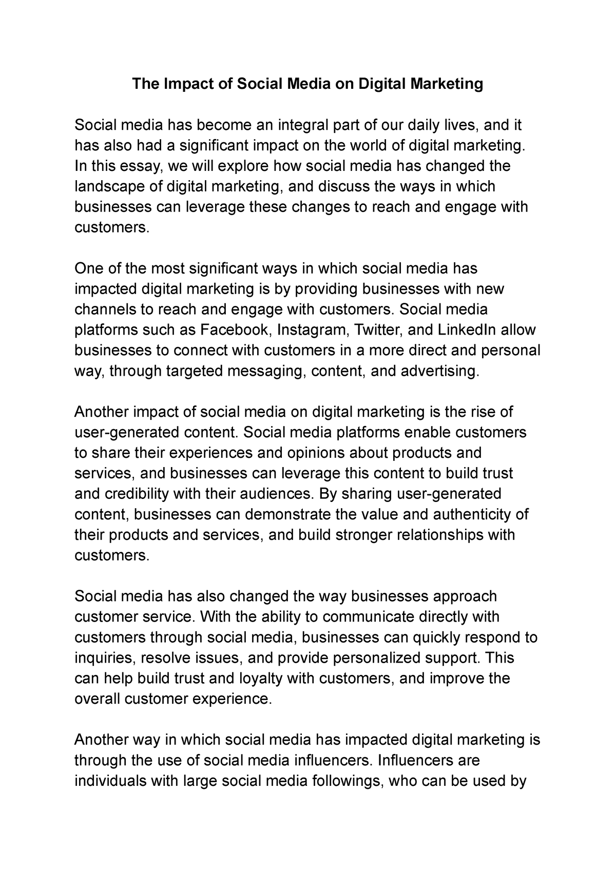 marketing in social media essay