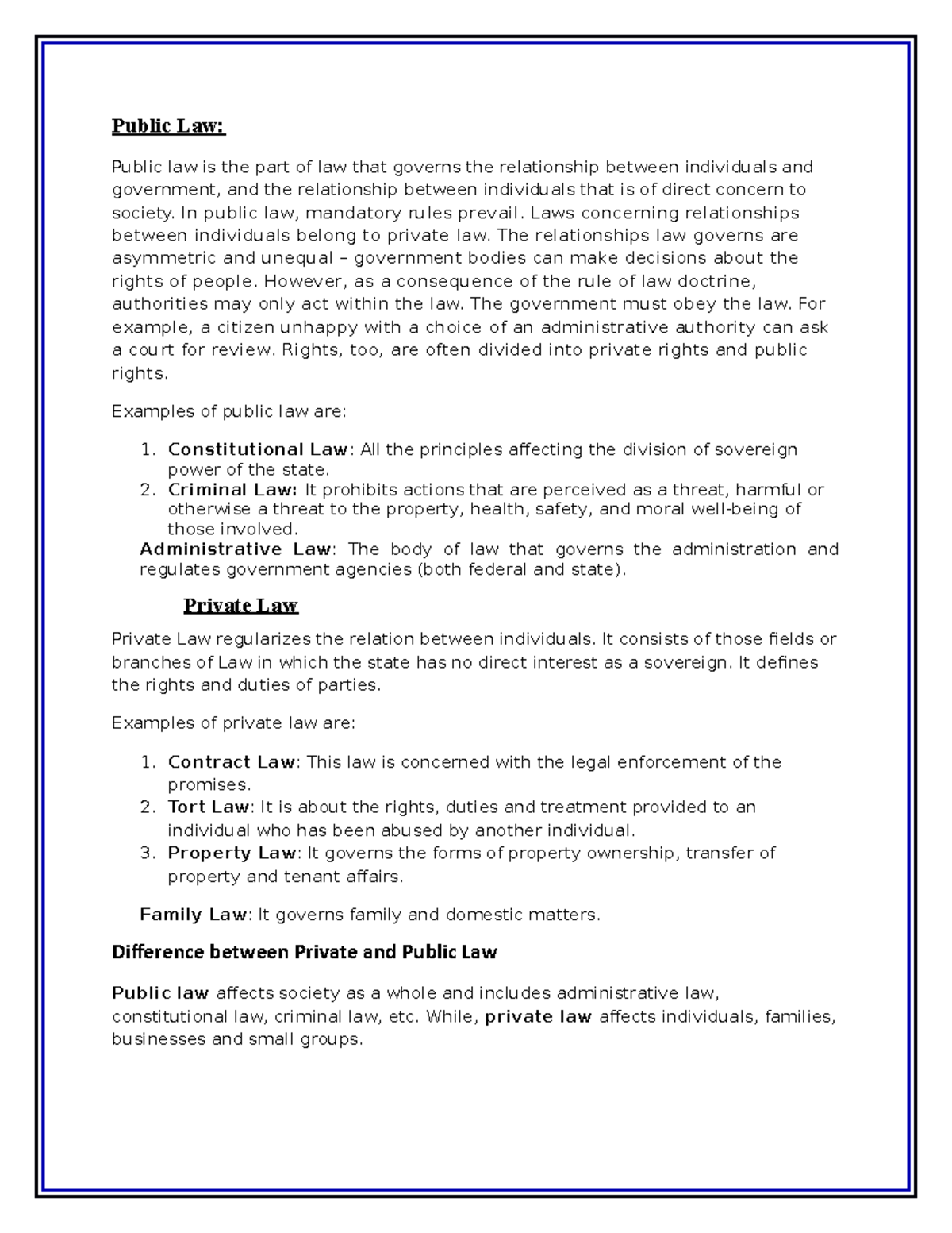 1 - dcsdcfsd - Public Law: Public law is the part of law that governs ...