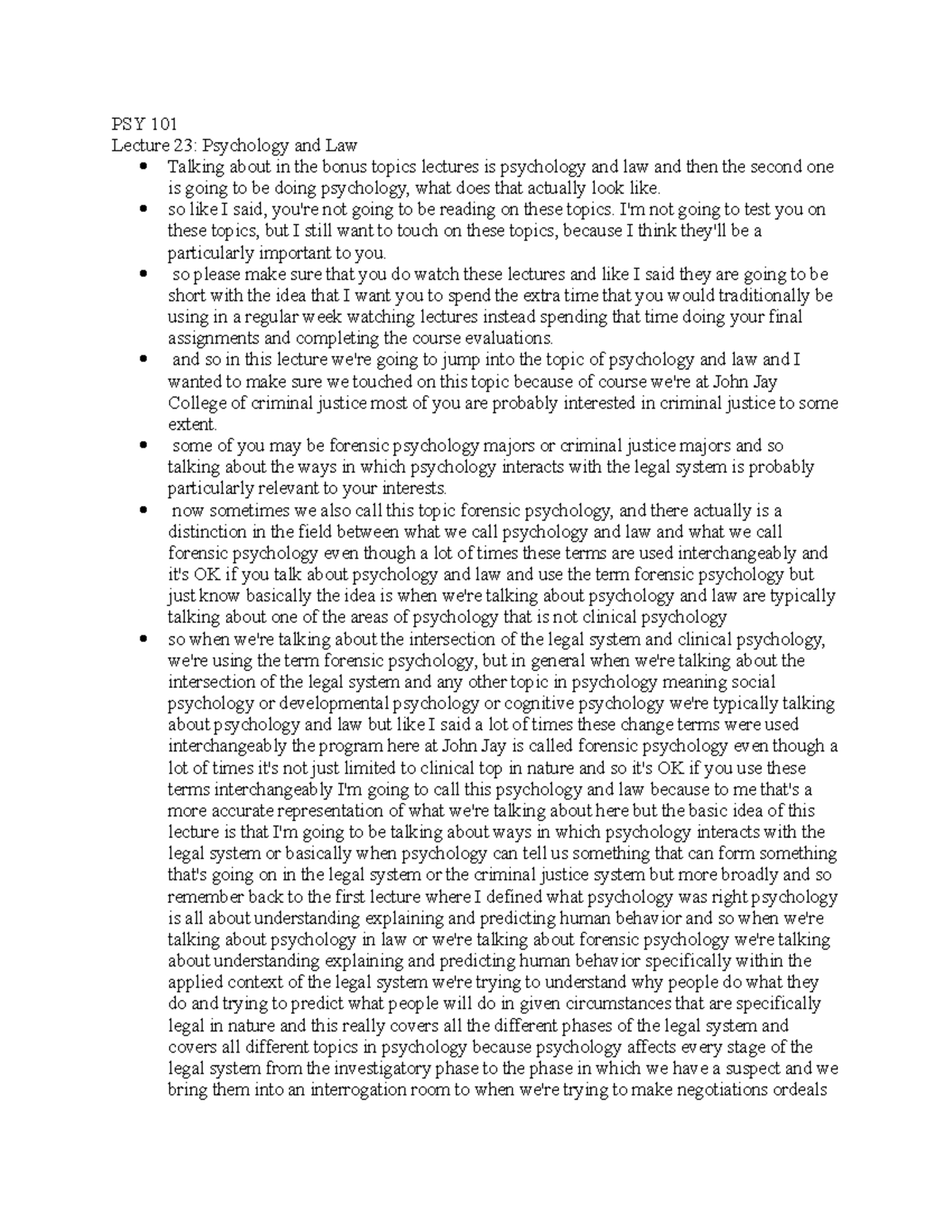 PSY 101 (12-06-2021) Lecture 23 - PSY 101 Lecture 23: Psychology and ...