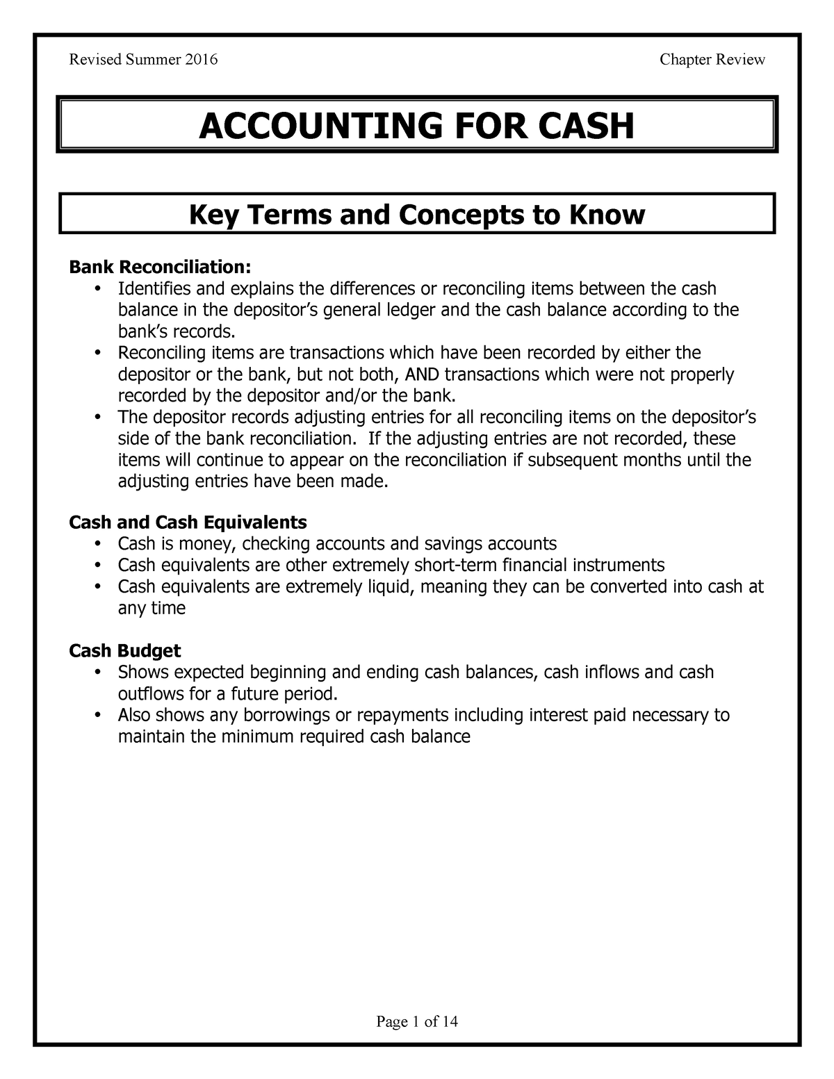 Cash - CR - wqe - ACCOUNTING FOR CASH Key Terms and Concepts to Know ...