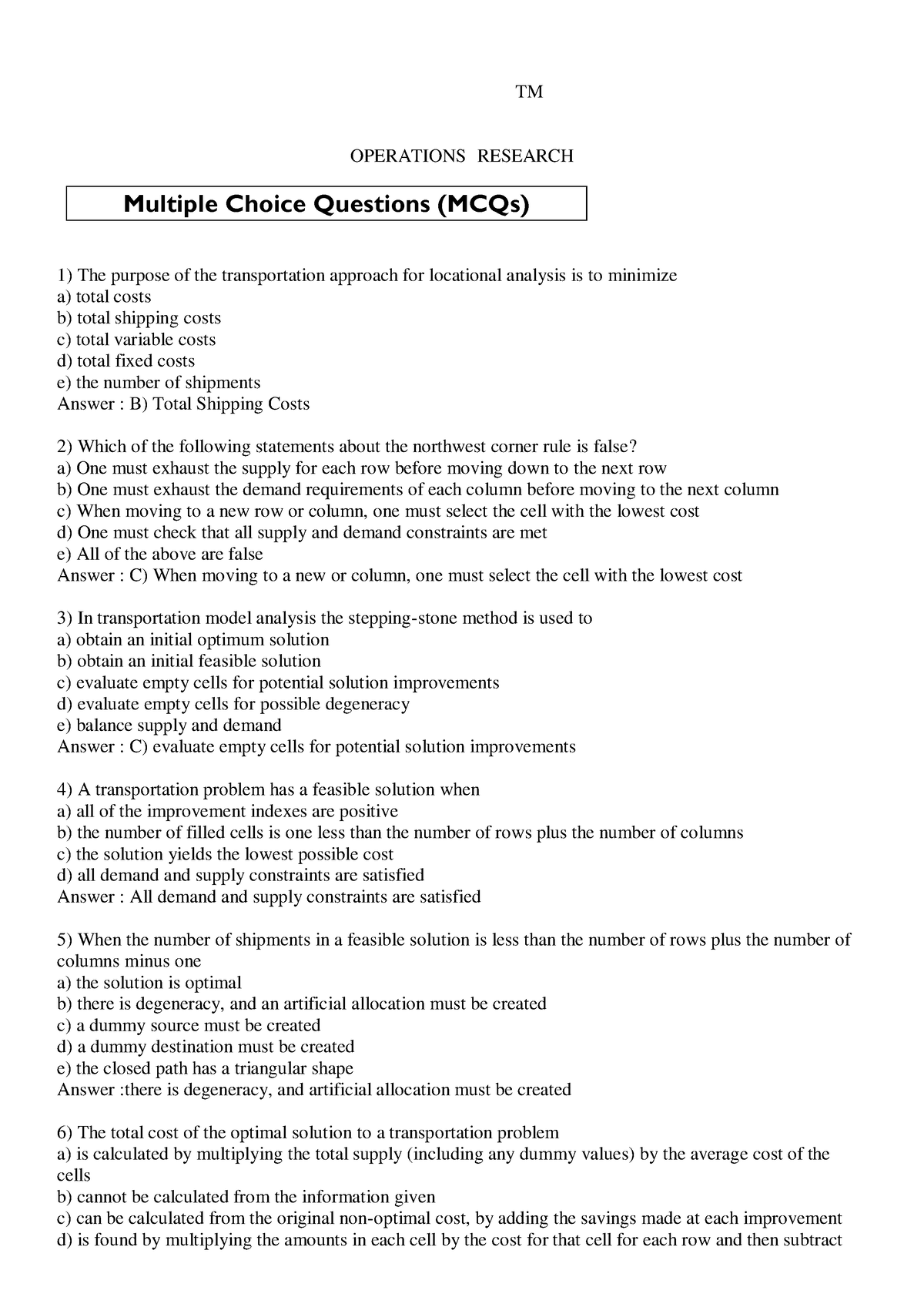 assignment problem in operation research mcq