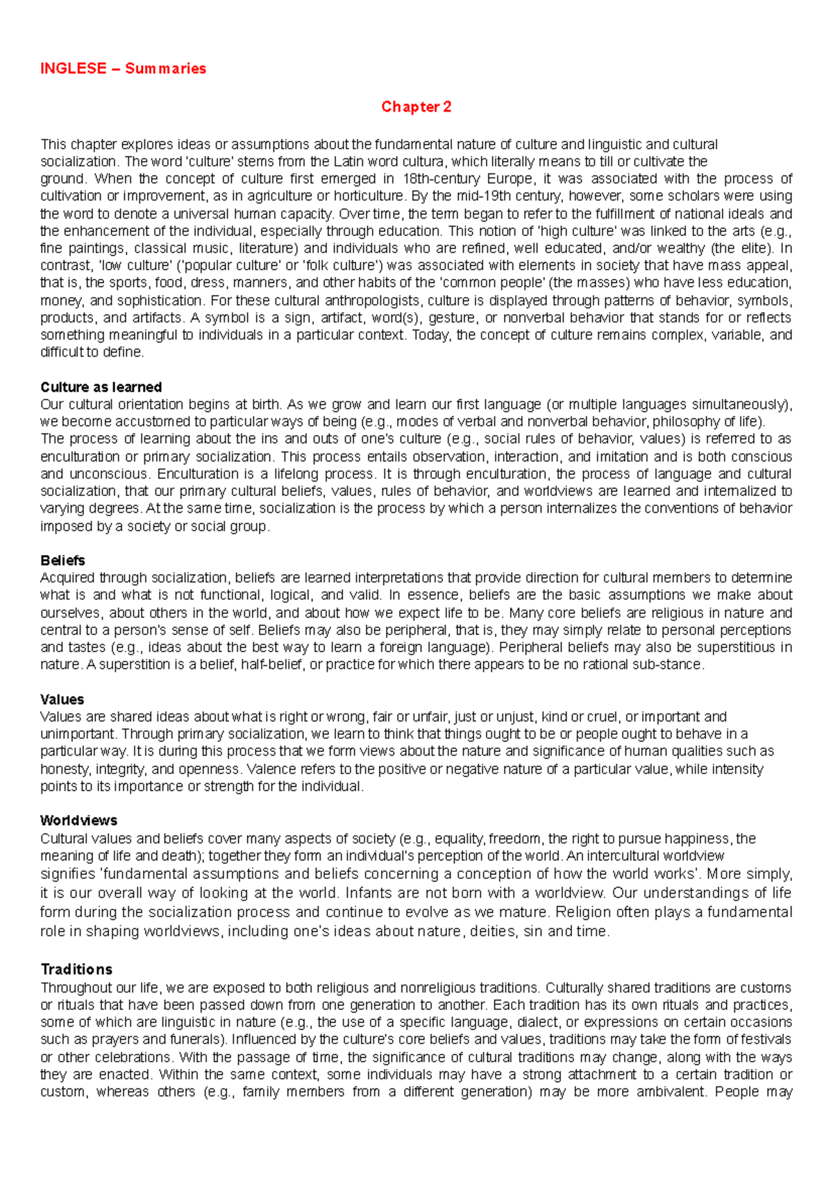 Inglese Summaries INGLESE Summaries Chapter 2 This chapter