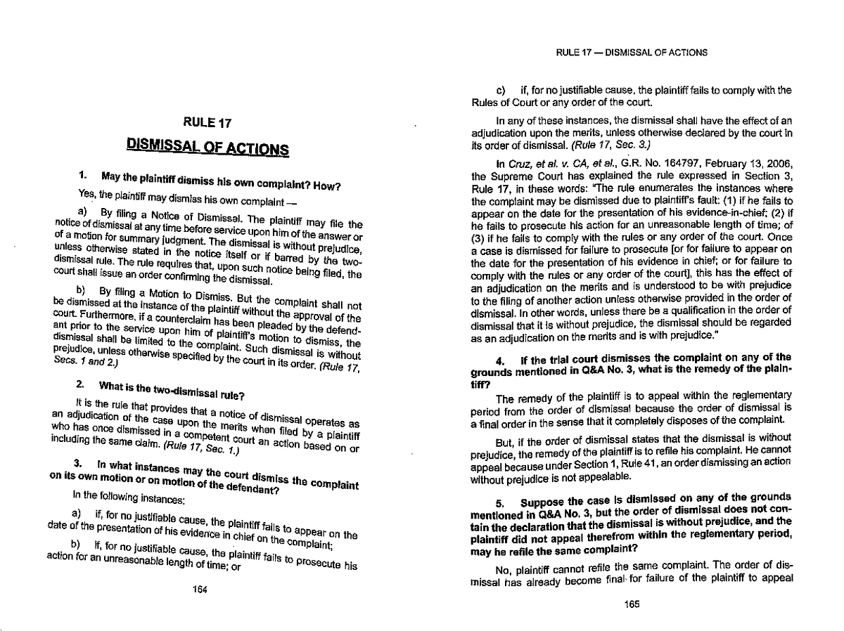 H - Rule-17-Dismissal-of-Actions - Civil Procedure - UBian - Studocu