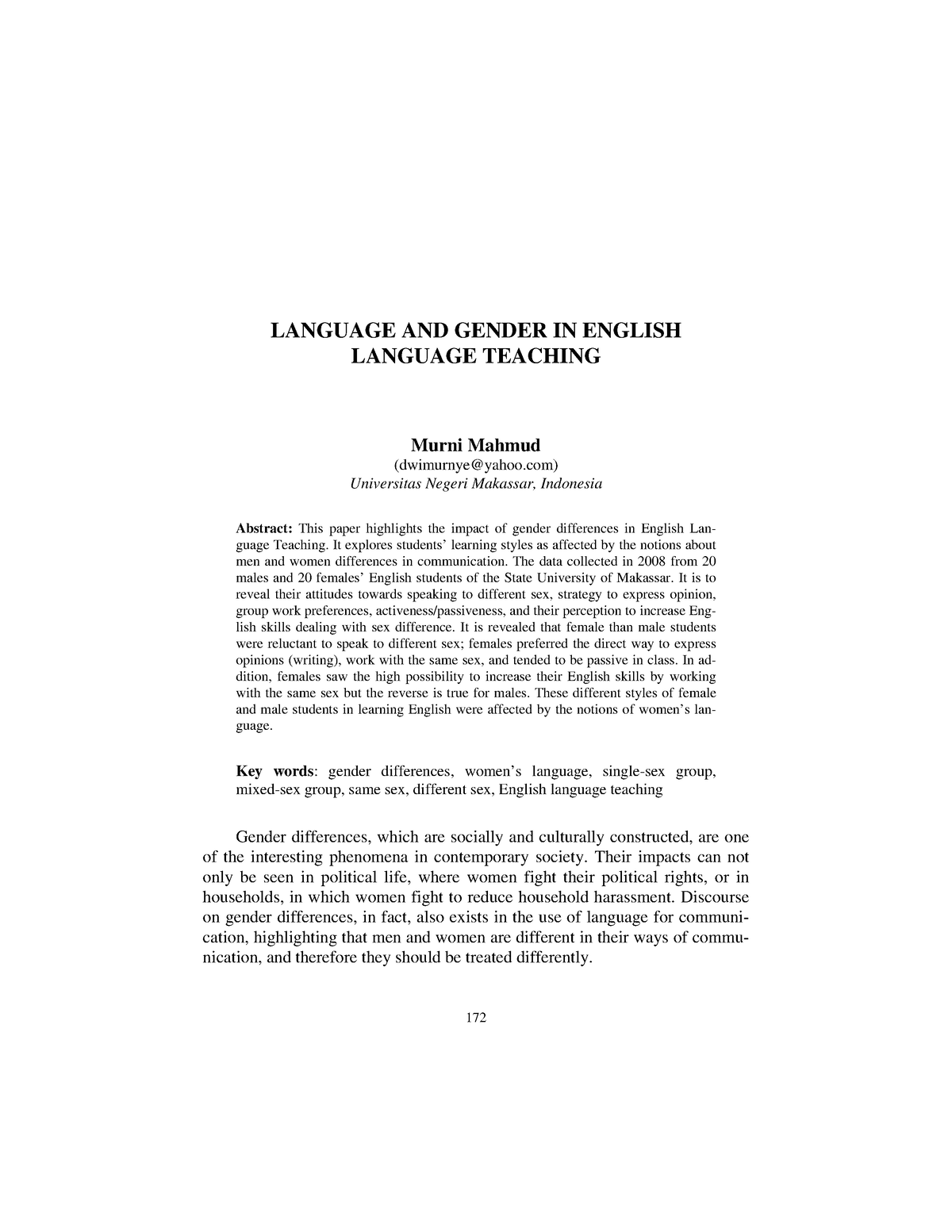 Language AND Gender IN English Language Teaching - LANGUAGE AND GENDER IN ENGLISH  LANGUAGE TEACHING - Studocu