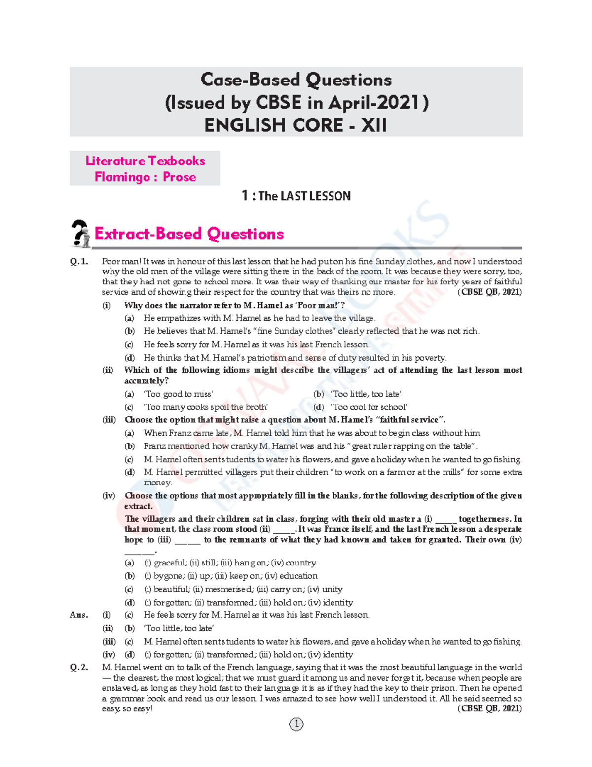 Question bank english CaseBased Questions (Issued by CBSE in April