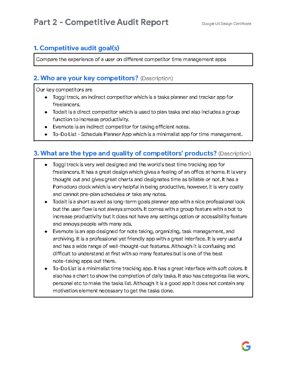 UG1 - thanks - 1. Competitive audit goal(s) Compare the experience of a ...