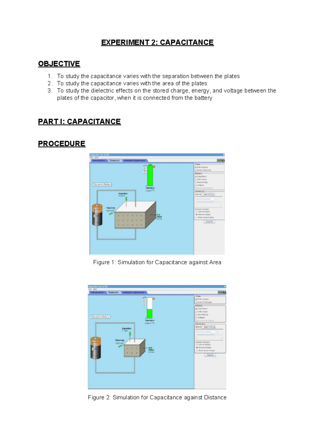 LAB Report Experiment 2 ( Capacitance) EXPERIMENT 2 CAPACITANCE