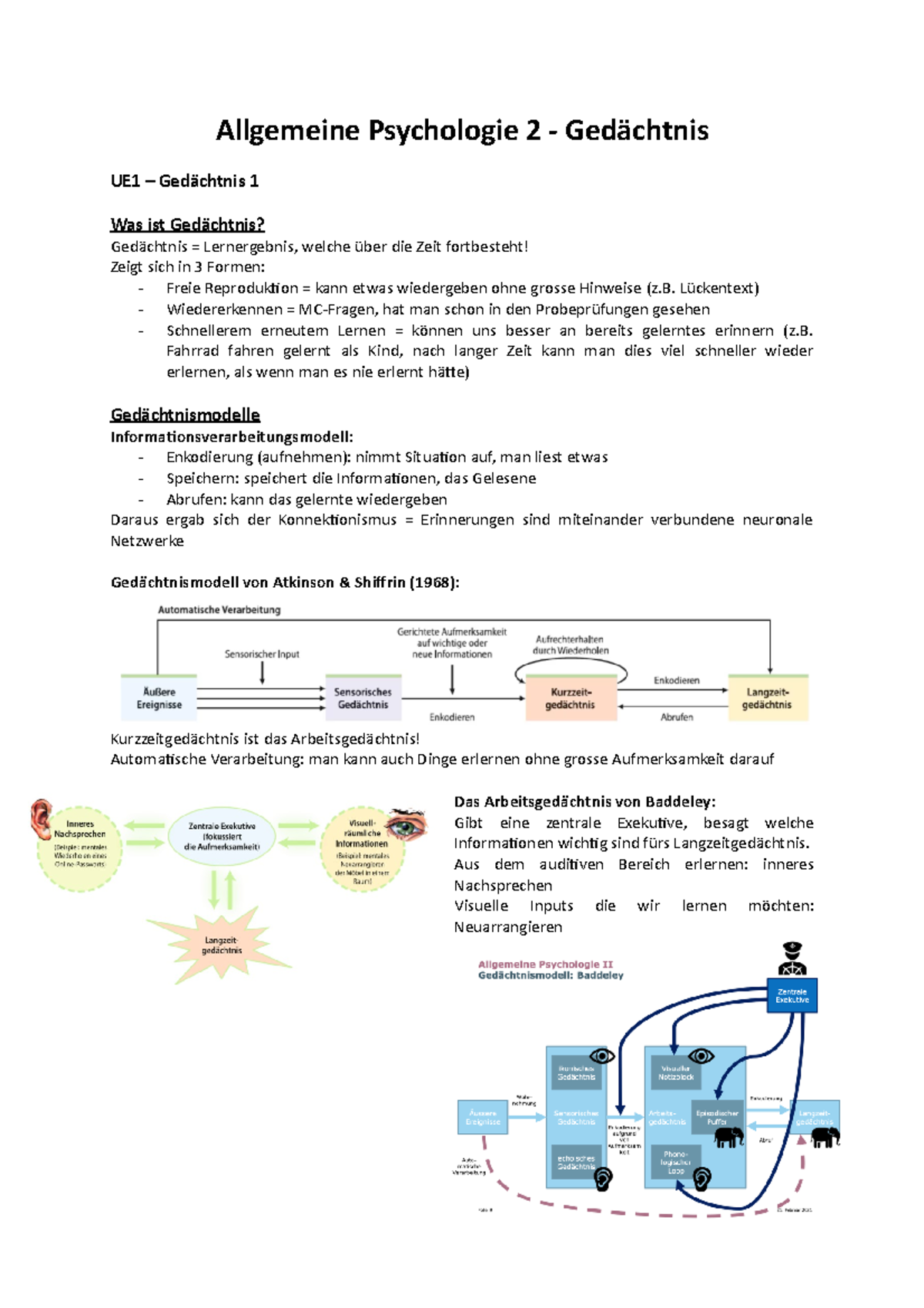 Allgemeine Psychologie 2 - Teil Gedächtnis - Allgemeine Psychologie 2 ...