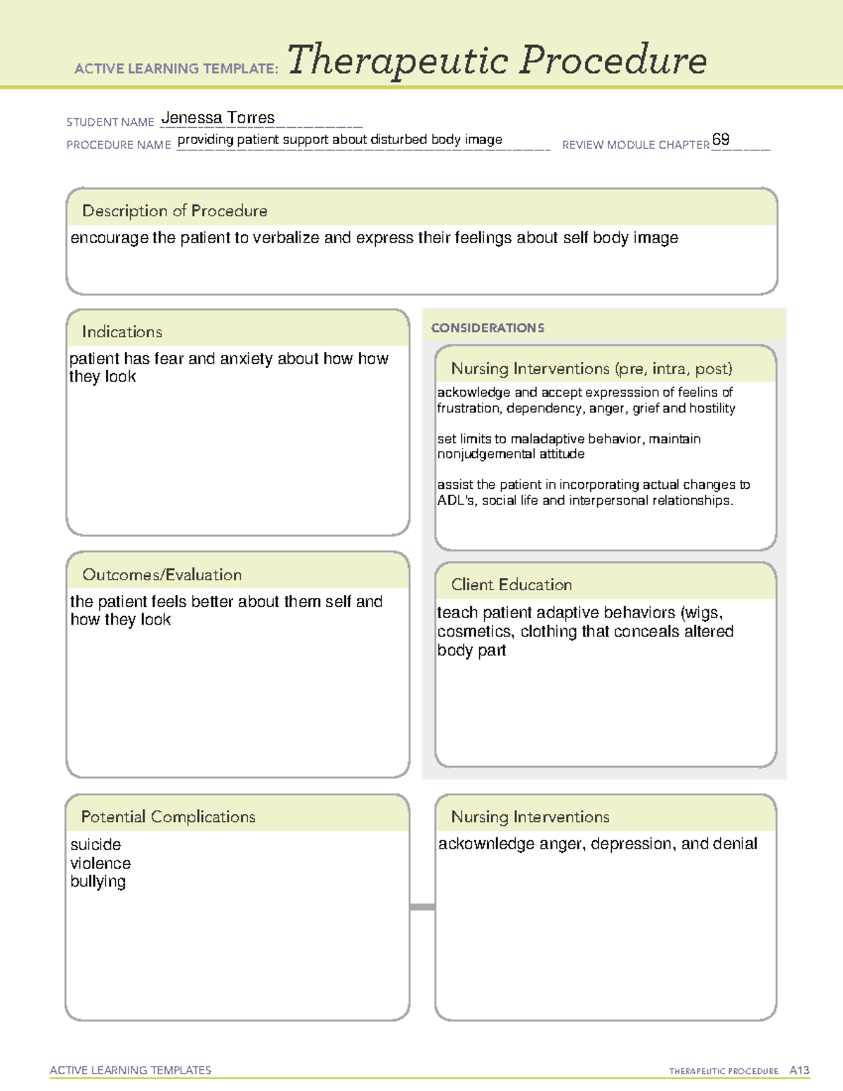 Altered body image ati medication template chapter 23 - ACTIVE LEARNING ...