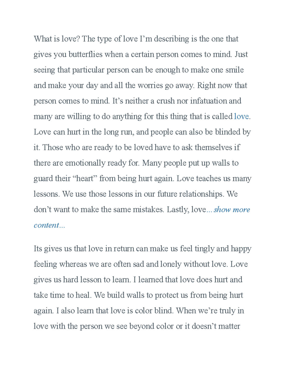 essay about love that is best for me