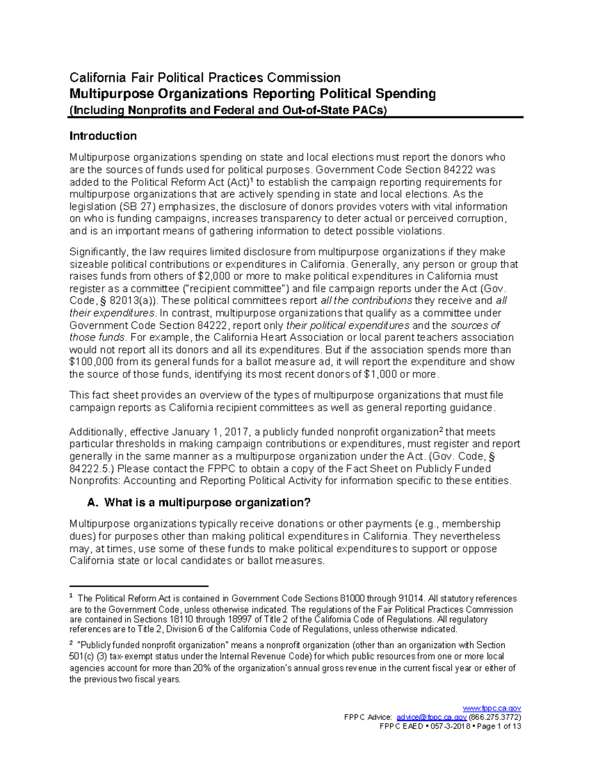 05732018 Multipurpose Organizations fppc.ca FPPC Advice advice