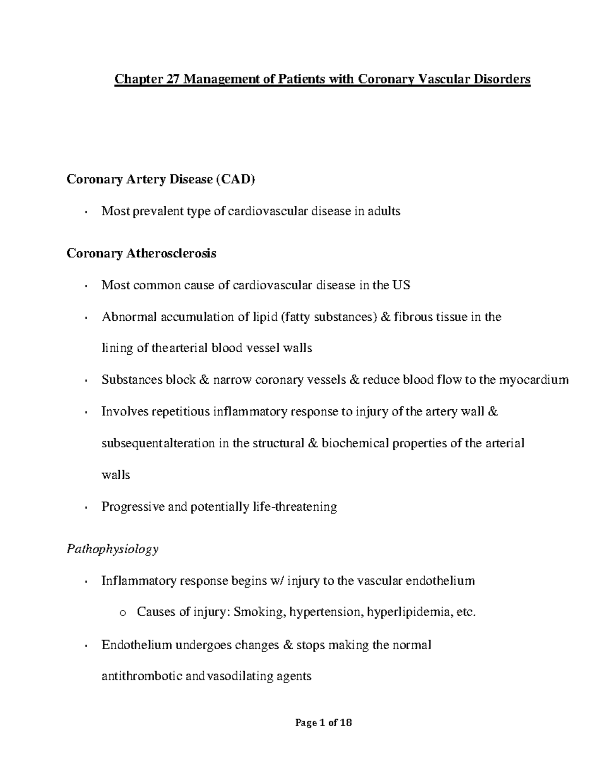 Chapter 27 Management of Patients with Coronary Vascular Disorders ...