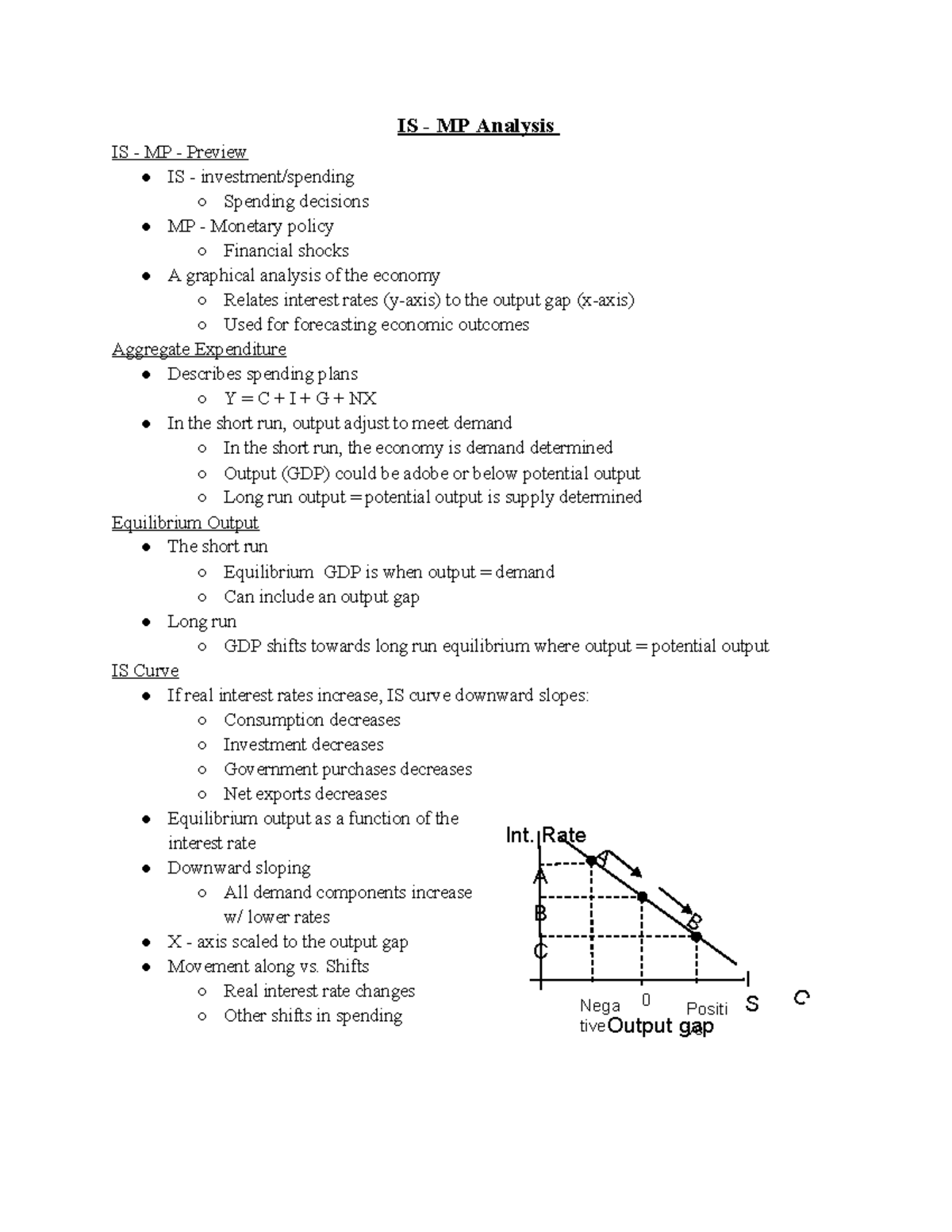 Ch. 18 IS - MP Analysis - EC140 notes - IS - MP Analysis IS - MP ...