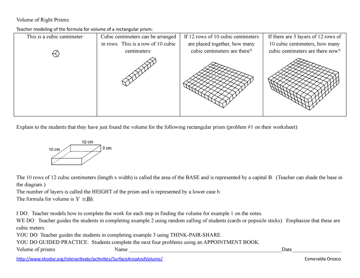 5 Volume Right Prisms Edwin - Volume of Right Prisms Teacher modeling ...