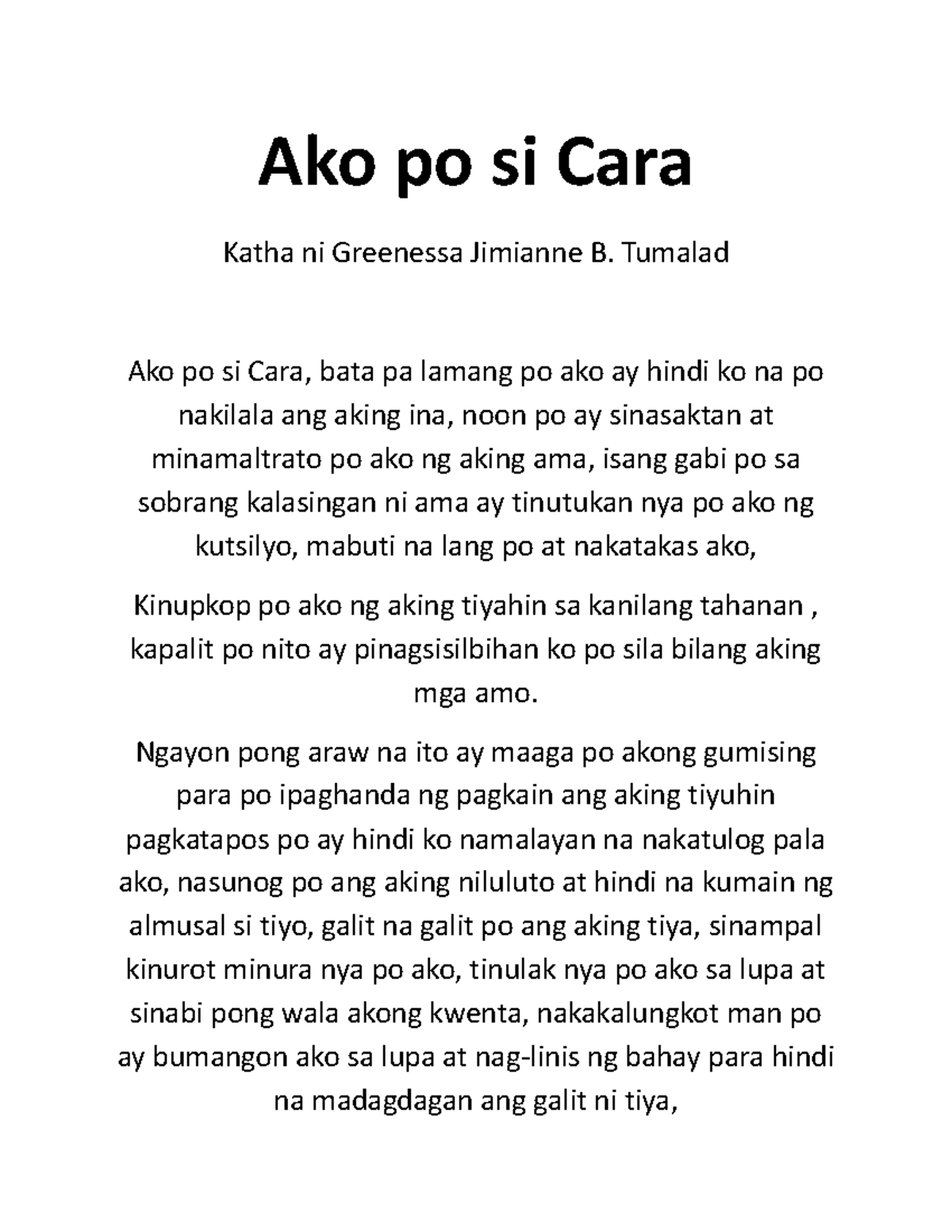 Ako po si Cara - FORDA PRIZE - Ako po si Cara Katha ni Greenessa ...