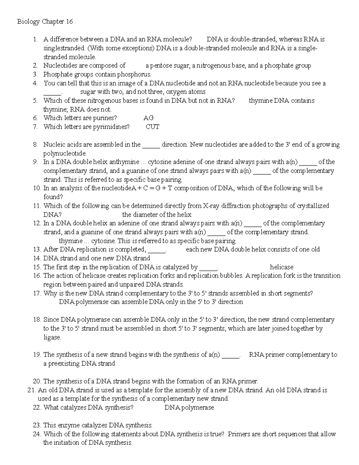 Biology Chapter 16 - Practice Problems And Answers - Biology Chapter 16 ...