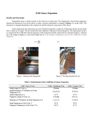 Experiment 105 Linear Expansion - Experiment 105 Linear Expansion Name ...