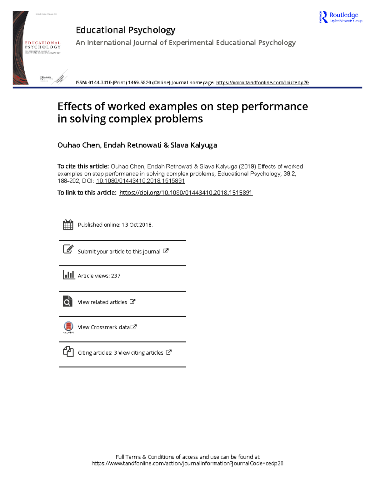 Effects of worked examples on step performance in solving complex ...