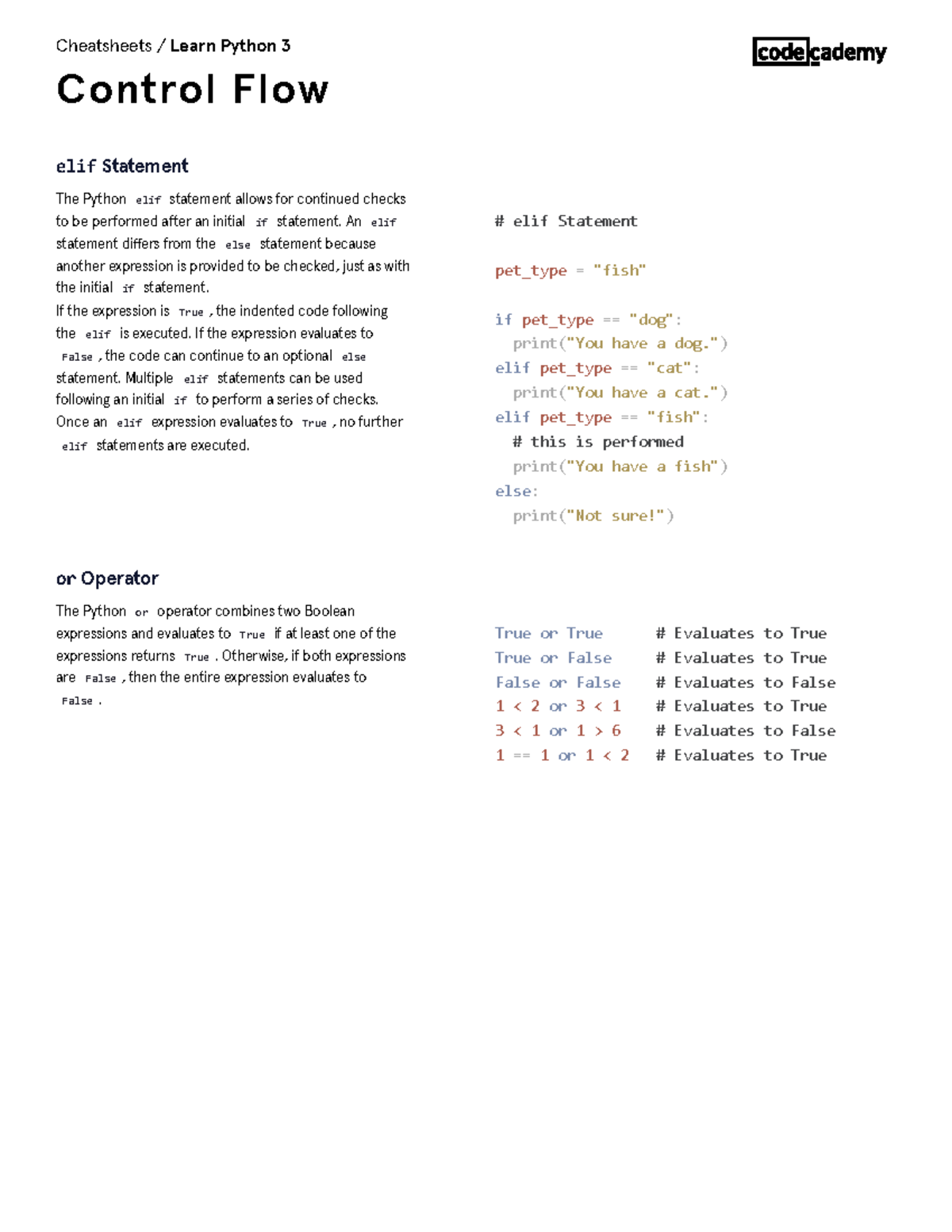 Learn Python 3 Control Flow Cheatsheet Codecademy - The Python elif ...
