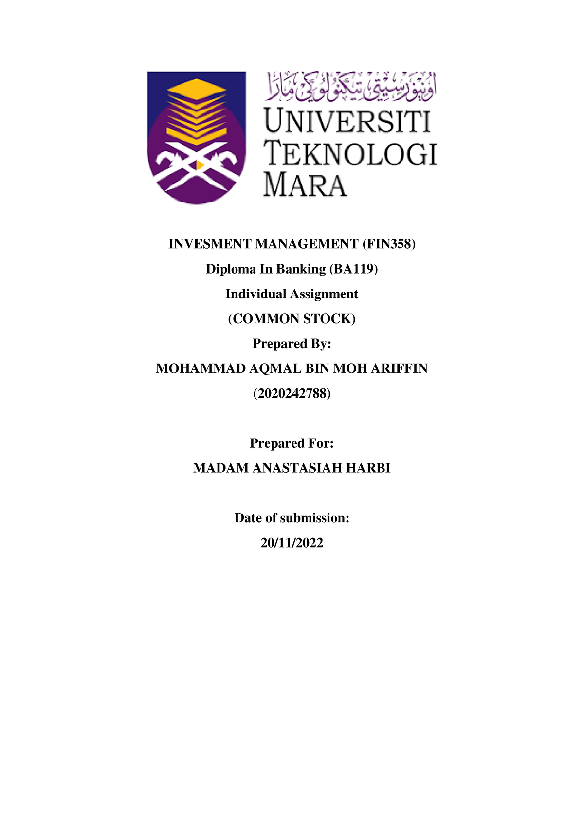 individual assignment fin358