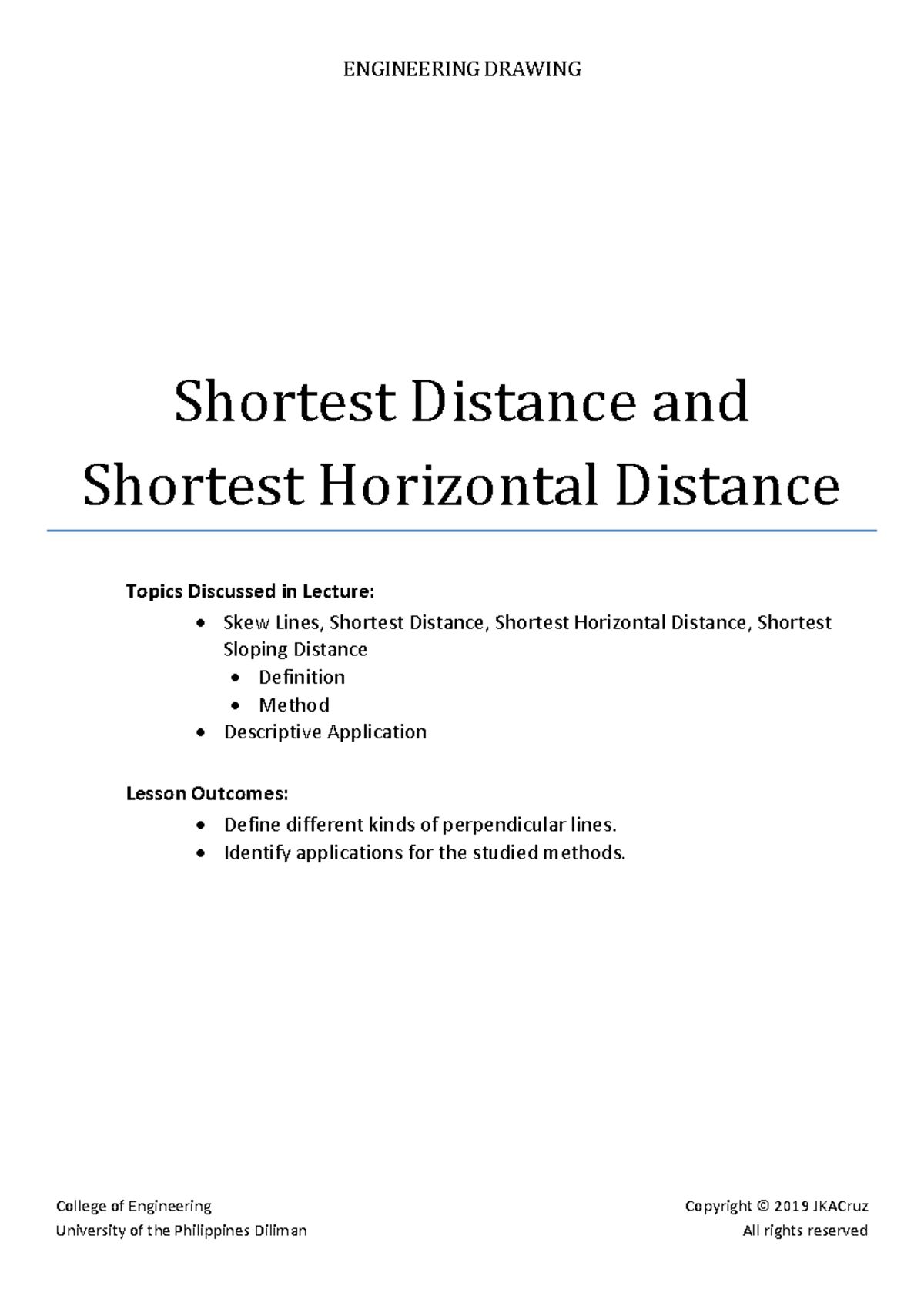 Shortest Distance and Shortest Horizontal Distance Module - ENGINEERING ...