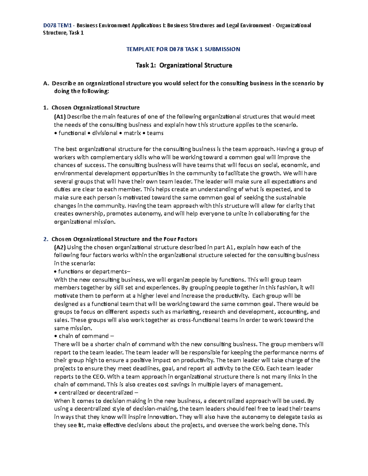 D078 Task 1 Stu Doc - Essay For Task 1. Passed First Submission - D078 