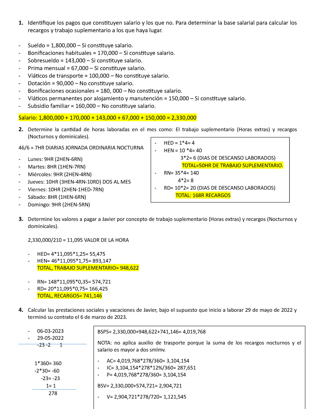 Ejercicio Como Calcular Prestaciones Sociales 1 Identifique Los Pagos Que Constituyen