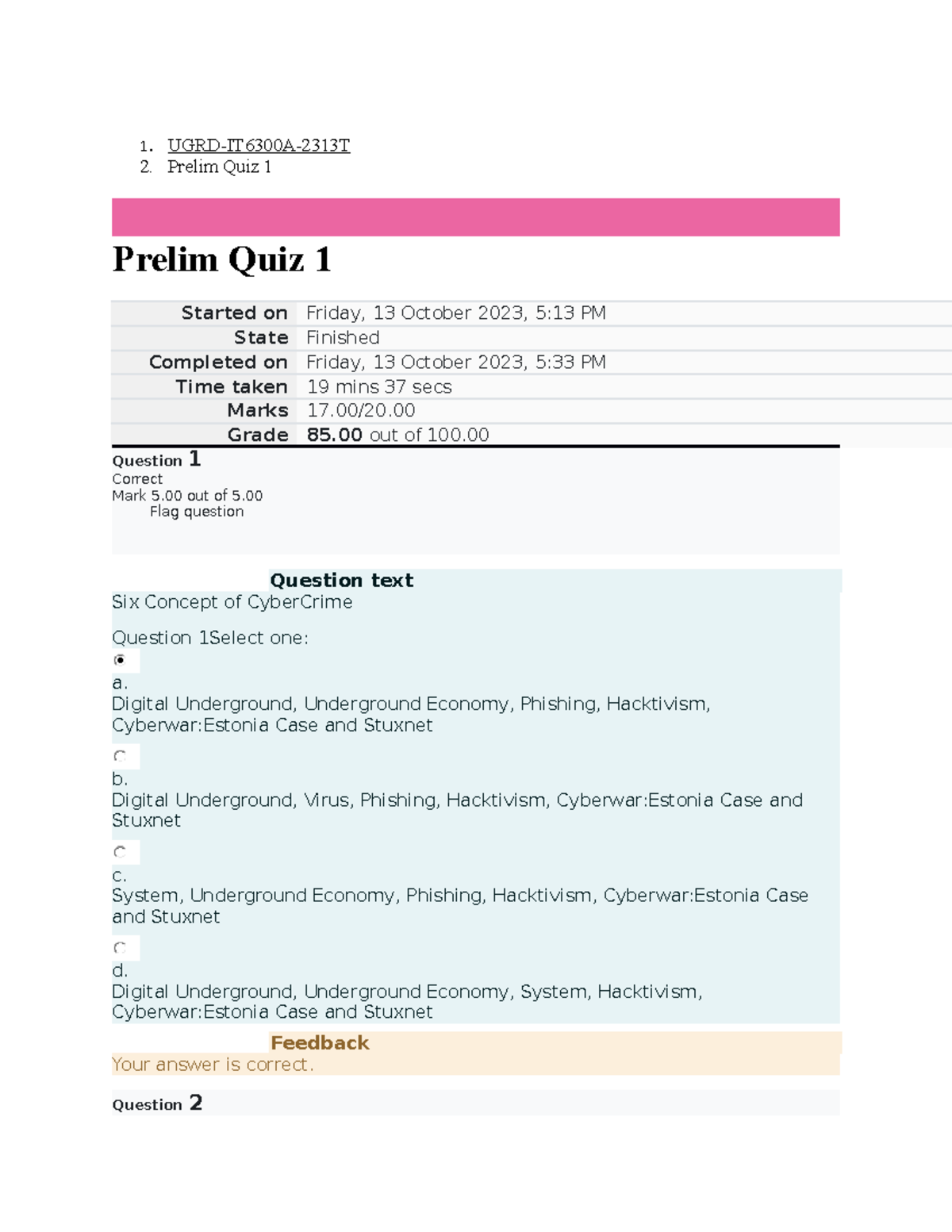 Information Assurance And Security 1 Prelim Quiz 1 - 1. UGRD-IT6300A ...