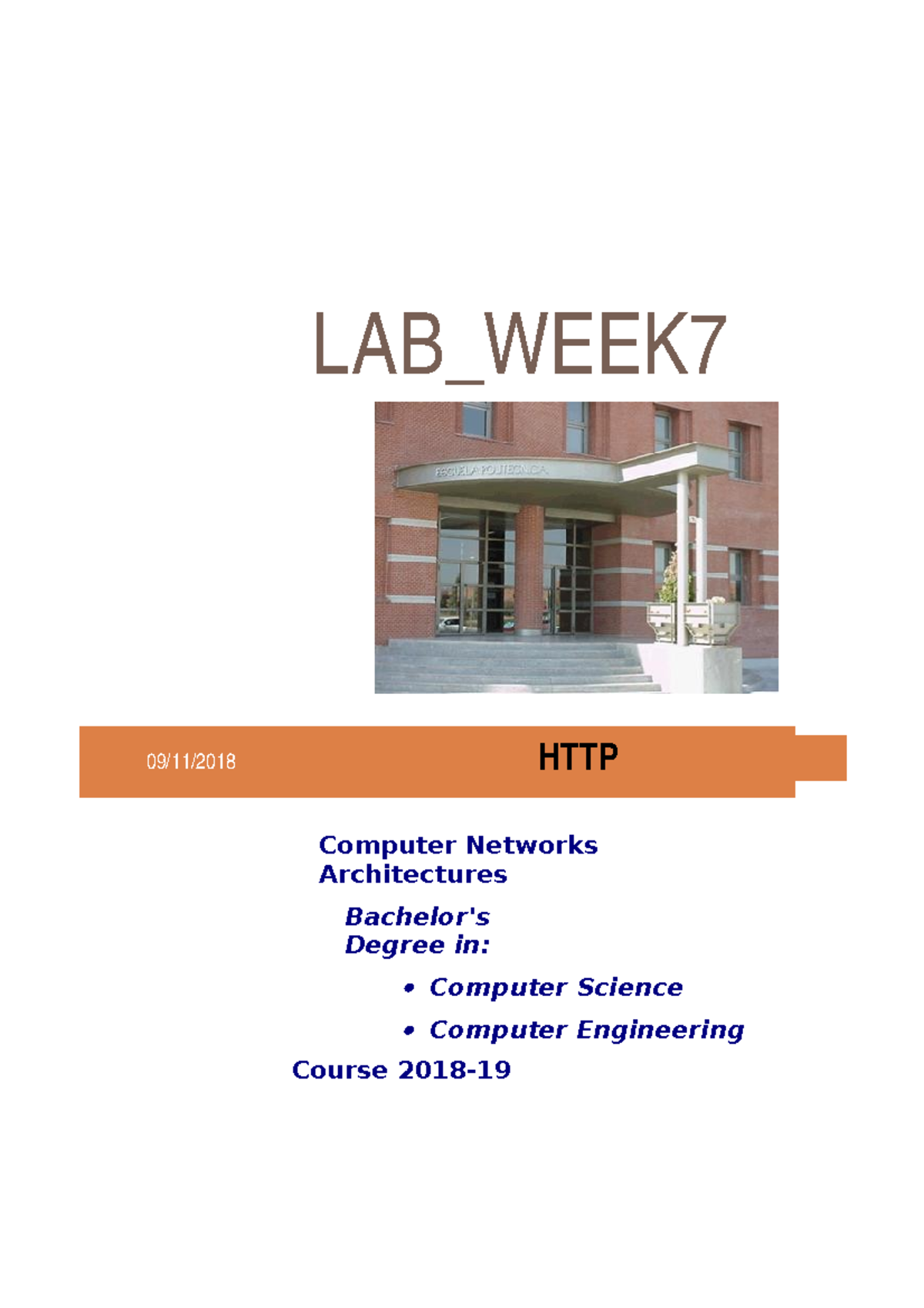 Lab Week7 - LAB_WEEK7 HTTP 09/11/2018 Computer Networks Architectures ...