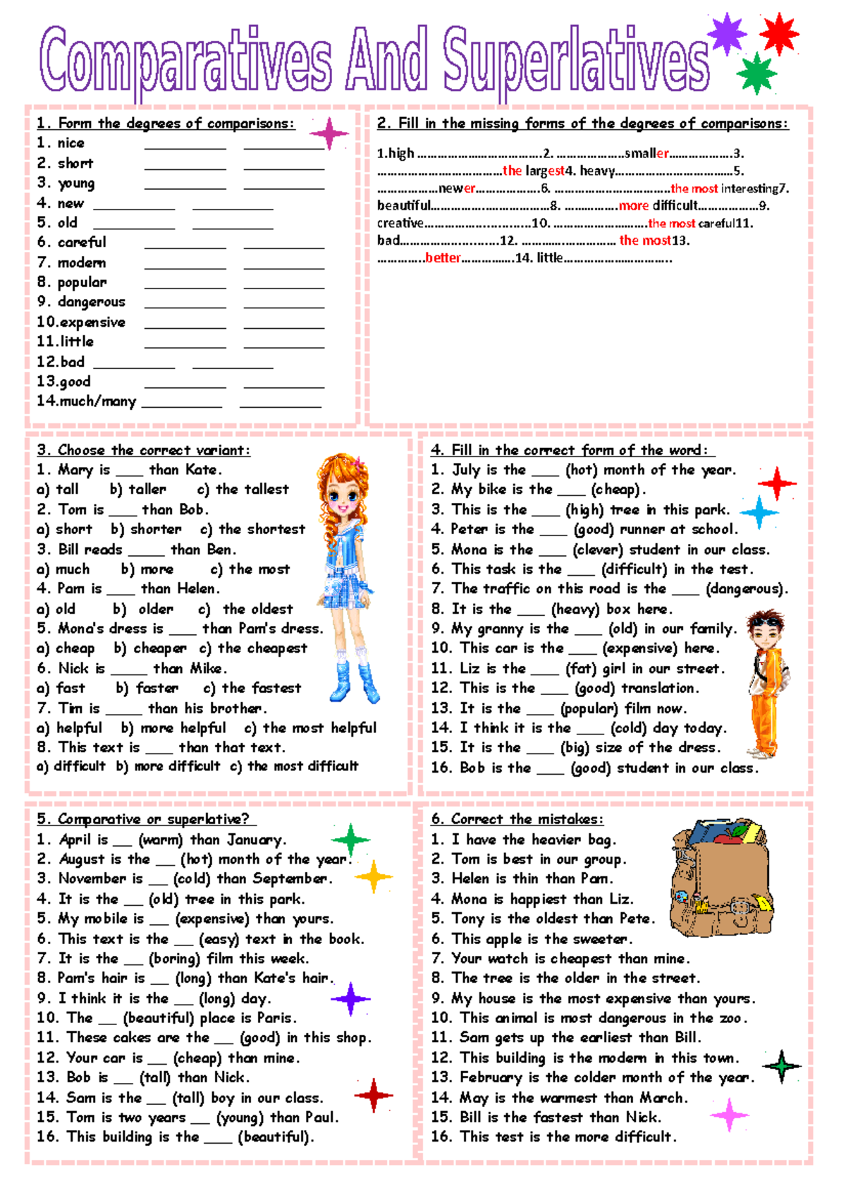 Comparative exercise - PARA APRENDER VOCABULARIOS - Form the degrees of ...