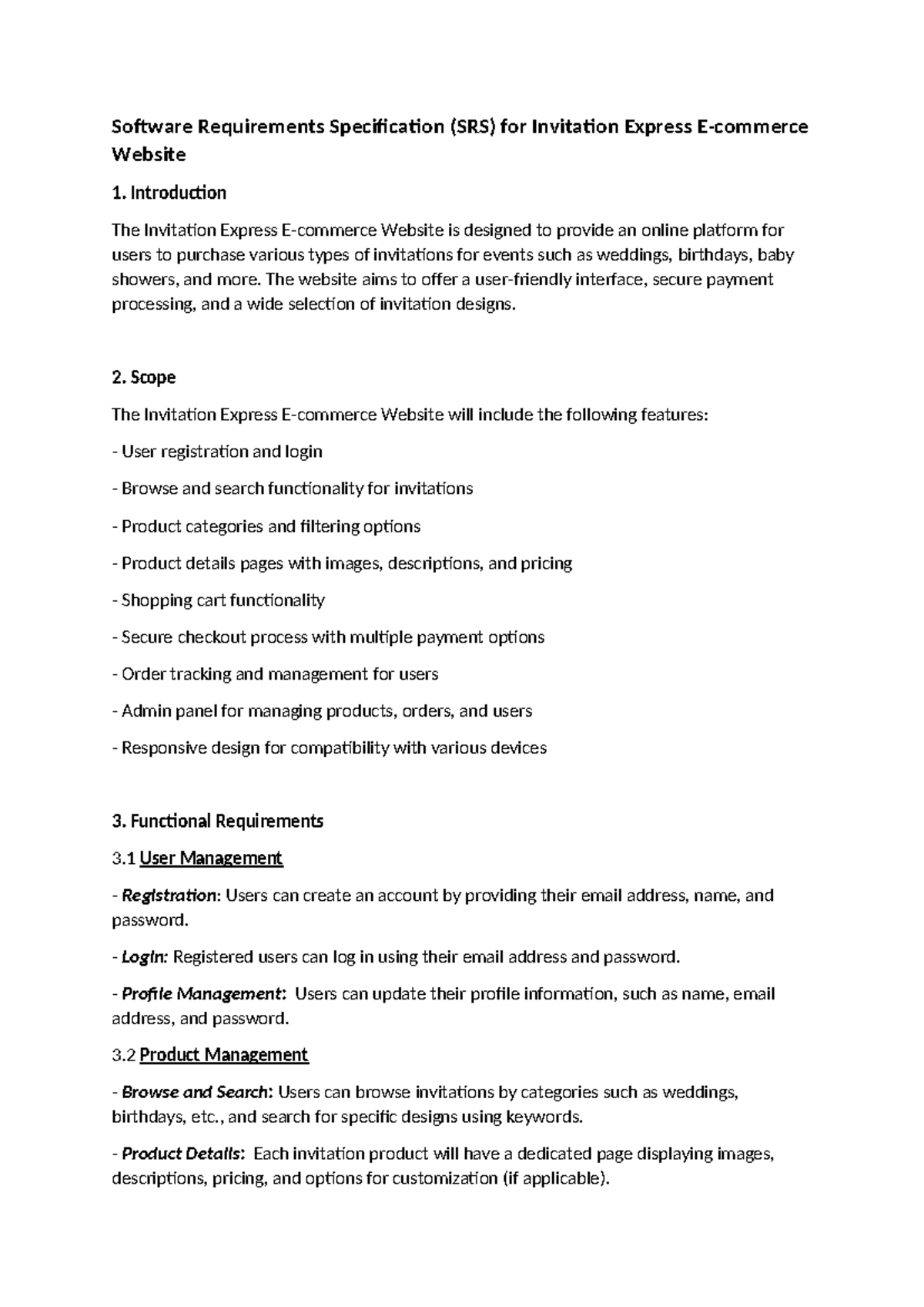 Software Requirements Specification - The website aims to offer a user ...