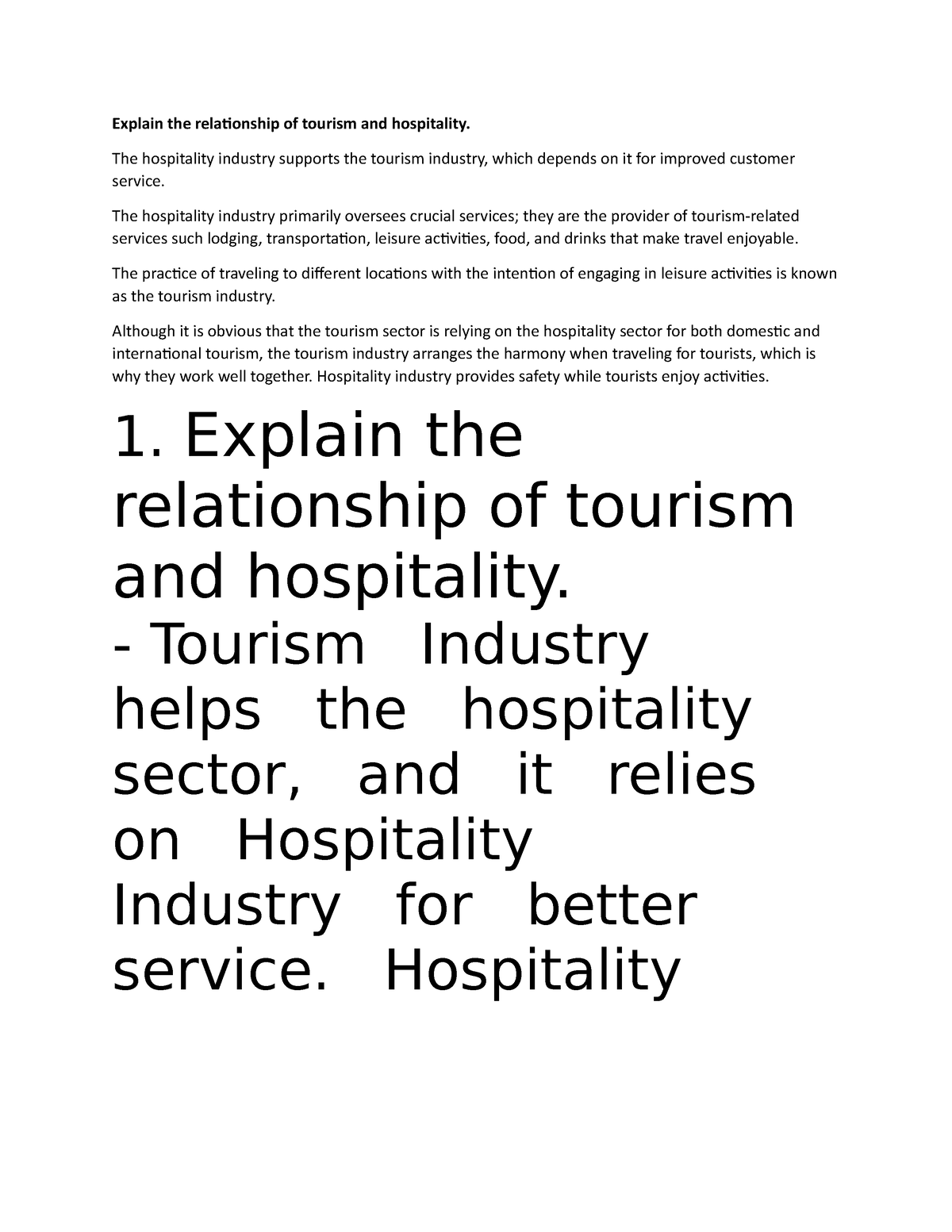 explain the relationship of tourism and hospitality essay