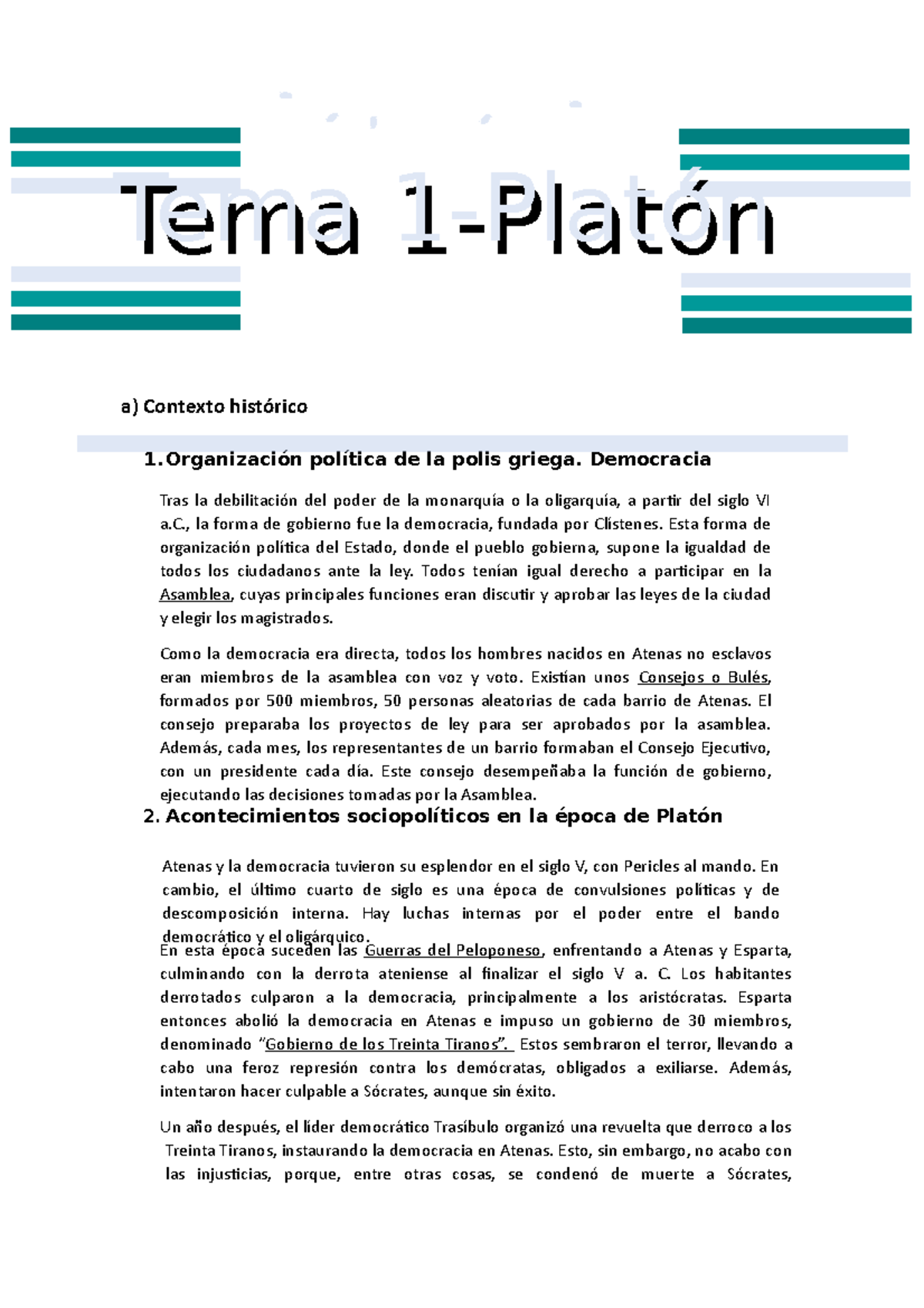 Examen Parcial Filo - Apuntes Sobre El Contexto Histórico De Platón Y ...