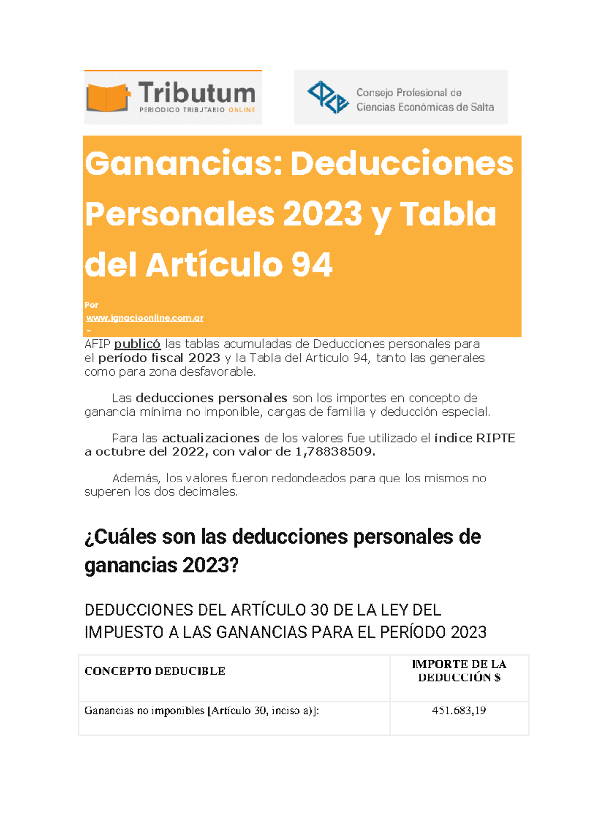 INFI - Ganancias - Ganancias: Deducciones Personales 2023 y Tabla del ...