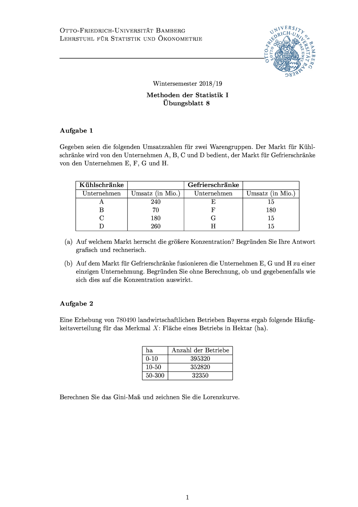 Übungsblatt 8 - Ws 18/19 - Otto-Friedrich-Universität Bamberg Lehrstuhl ...