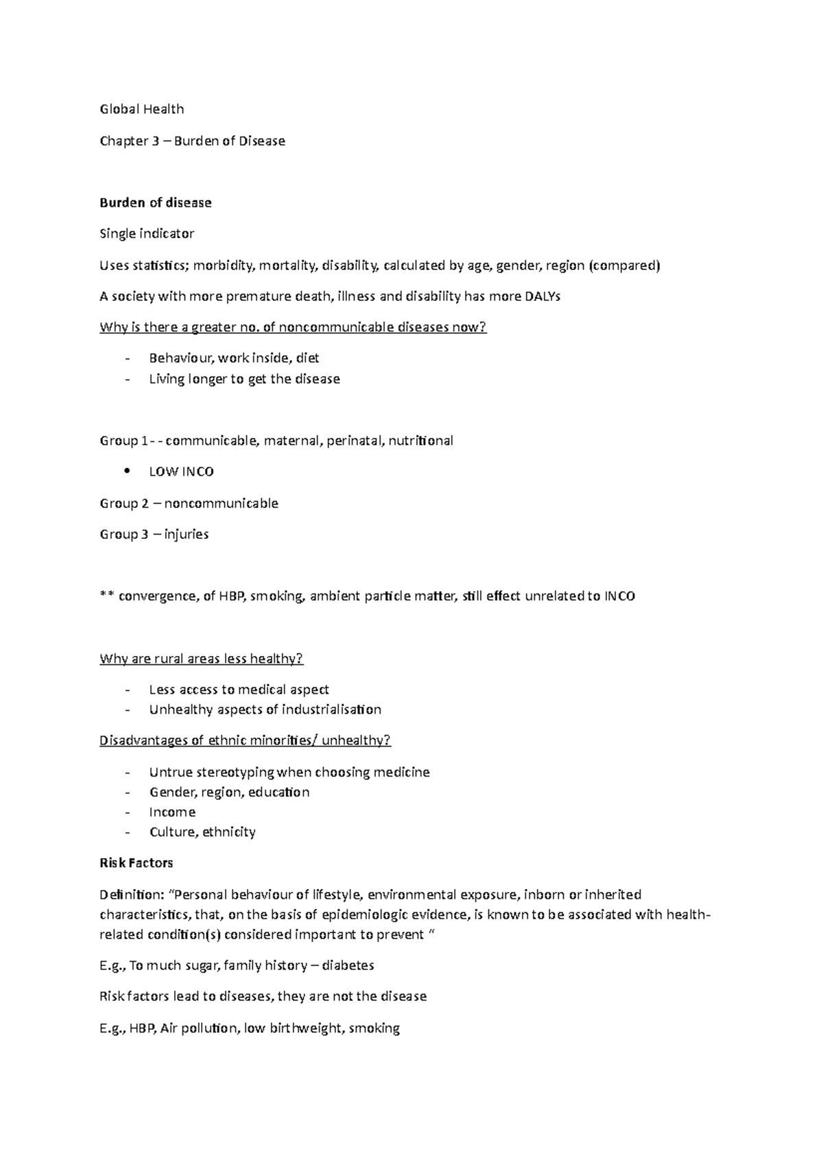 Chapter 3 Notes - Global Health Chapter 3 – Burden Of Disease Burden Of ...