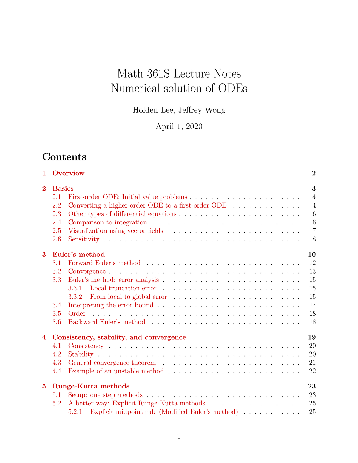 Lec7-ODEs - Math 361S Lecture Notes Numerical Solution Of ODEs 1 ...